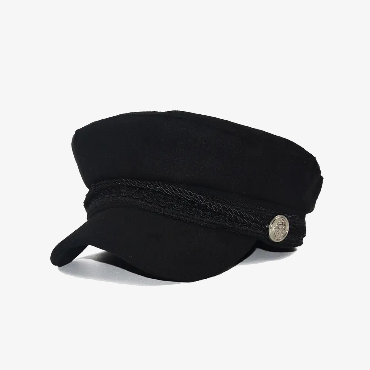 Embroidered Trim Black Baker Boy Hat – Chanel Joan Elkayam display picture 3