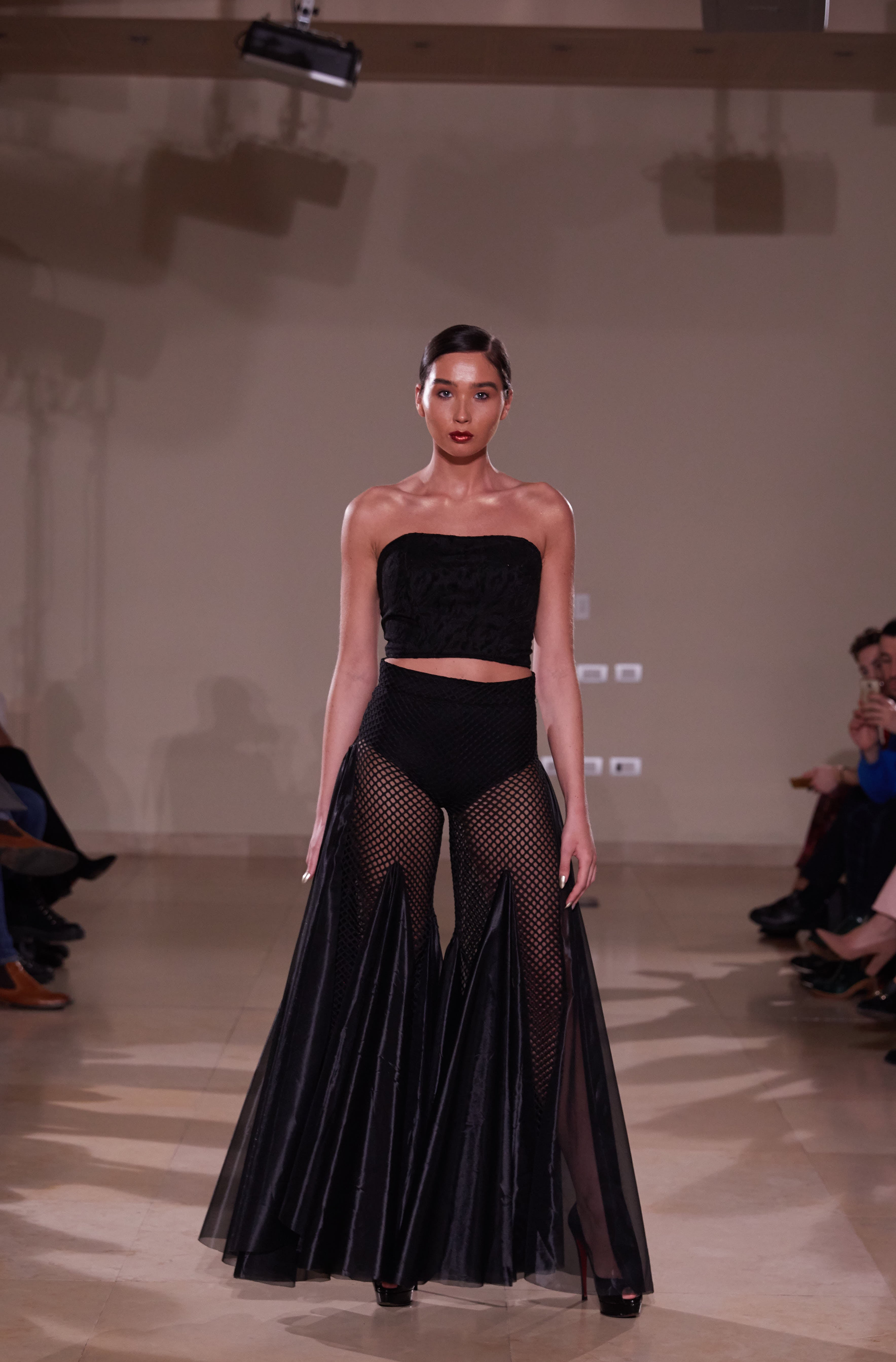 TRANSPARENT ASYMMETRICAL GODET TROUSER