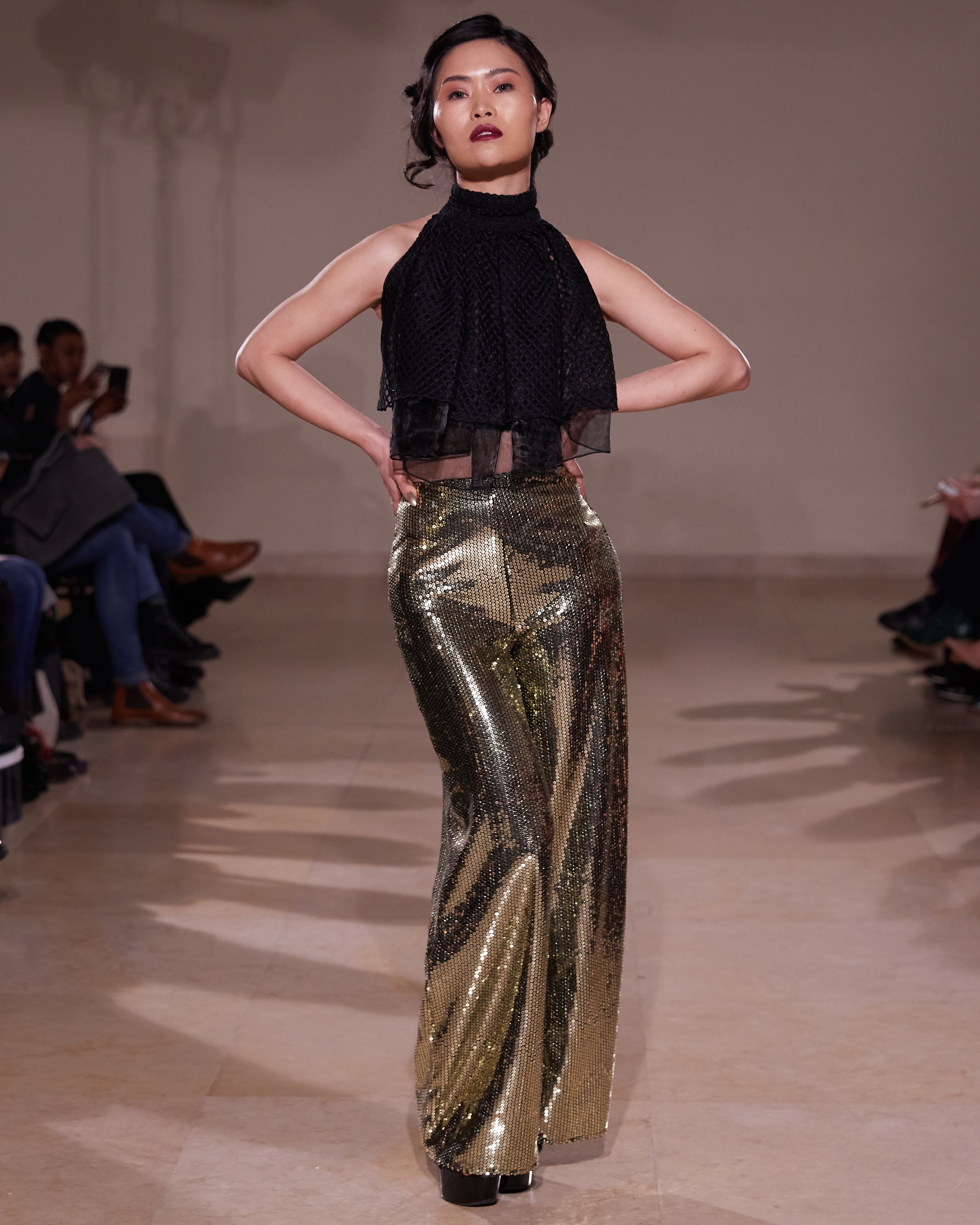 GOLD SEQUIN EMBELLISHED TROUSER