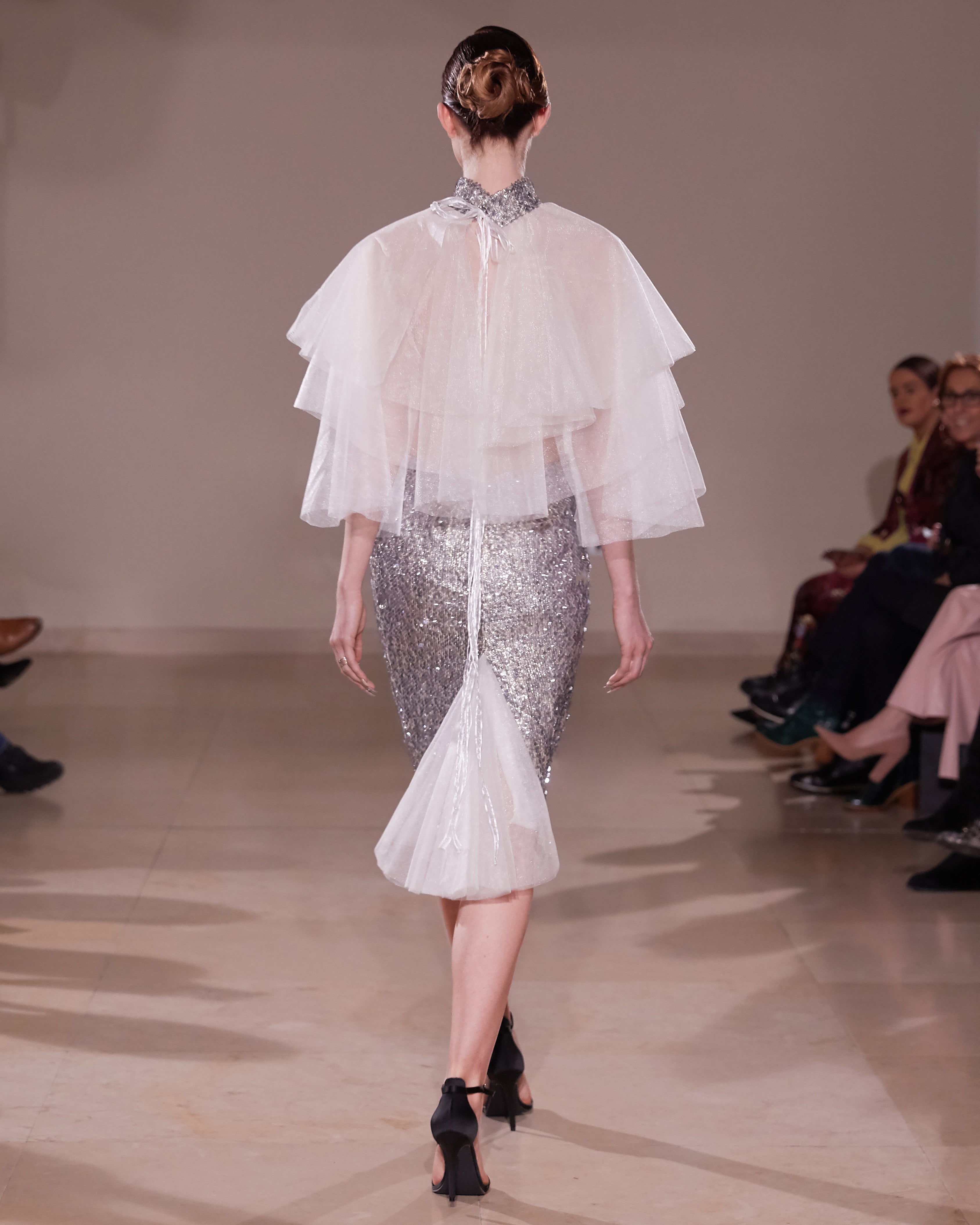 EMBELLISHED SEQUIN GODET SKIRT