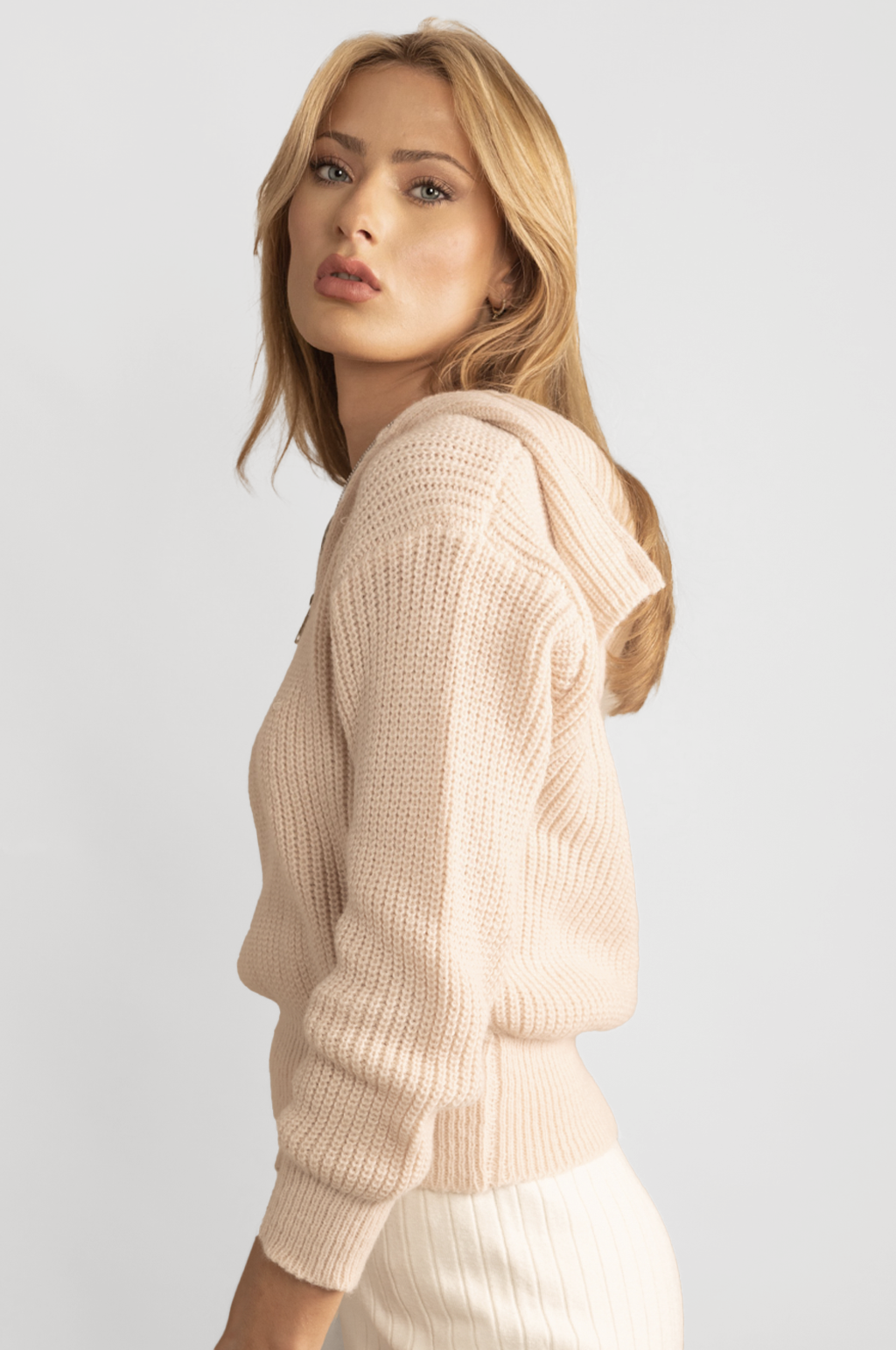 HALF ZIP HIGH NECK WOOL BLEND SWEATER