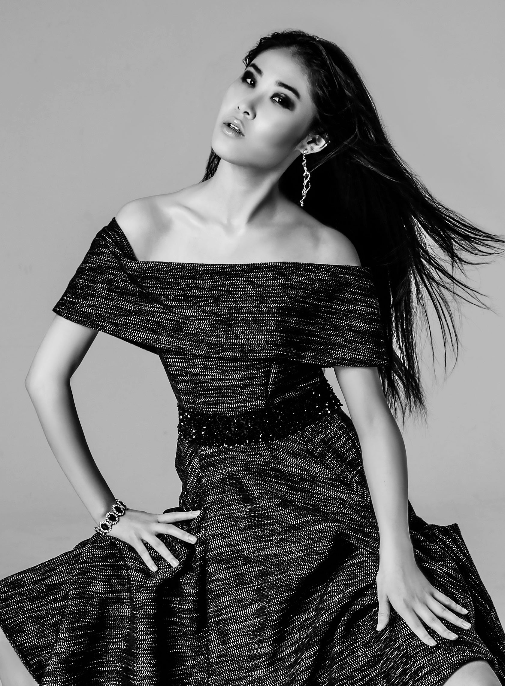 BARDOT NECKLINE HAND EMBELLISHED DRESS