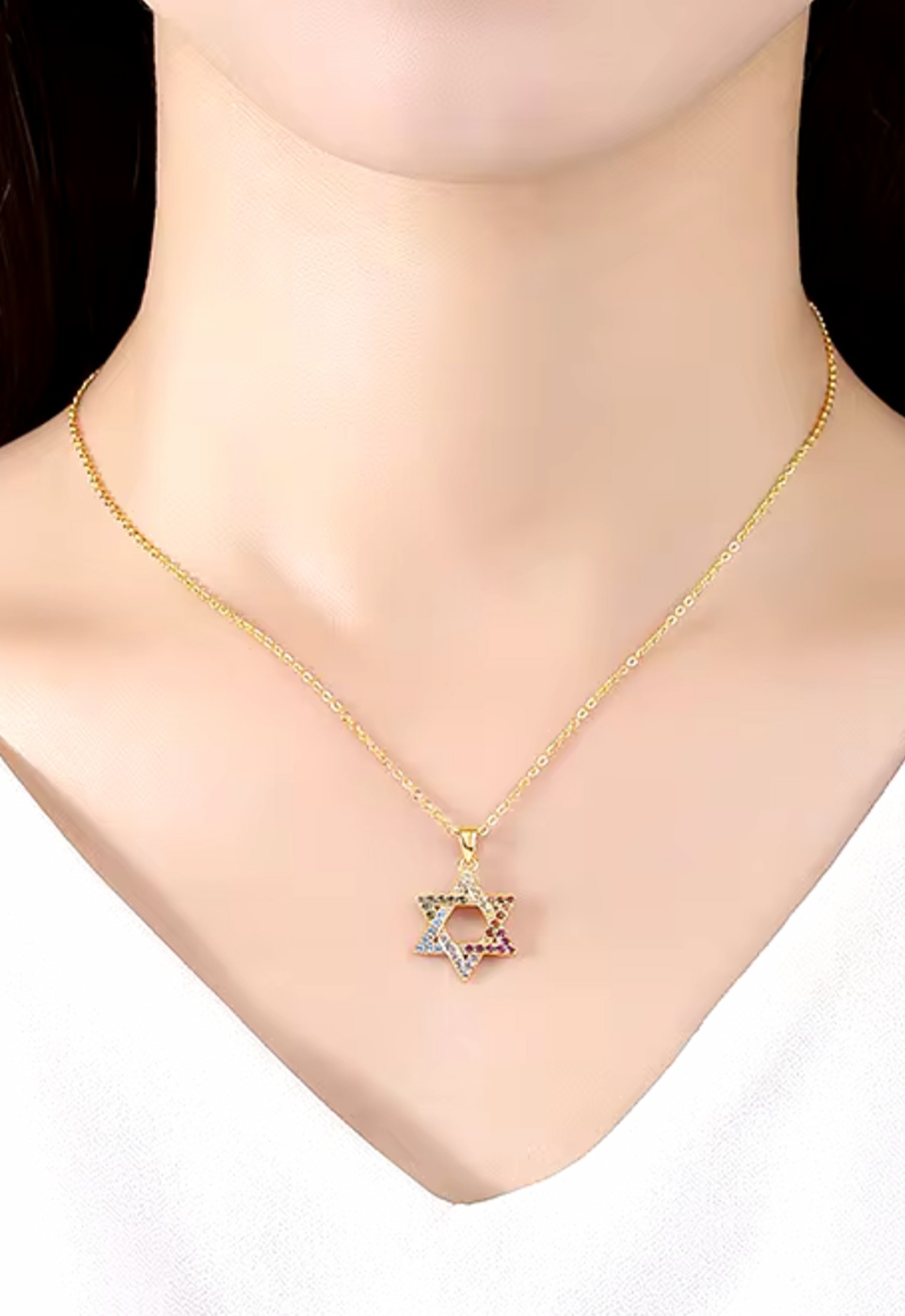 Coloured Crystal Star Of David Necklace
