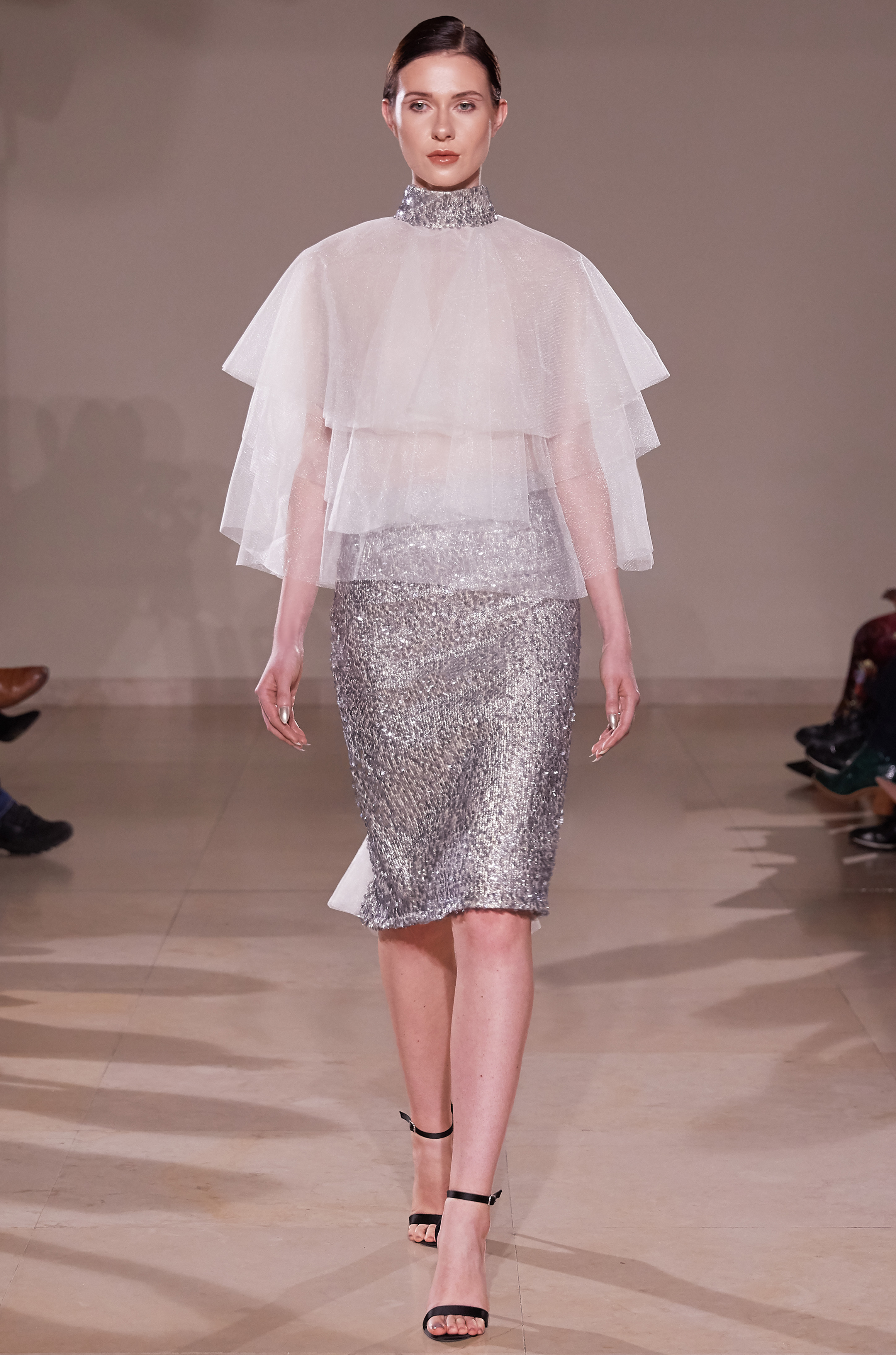EMBELLISHED SEQUIN GODET SKIRT