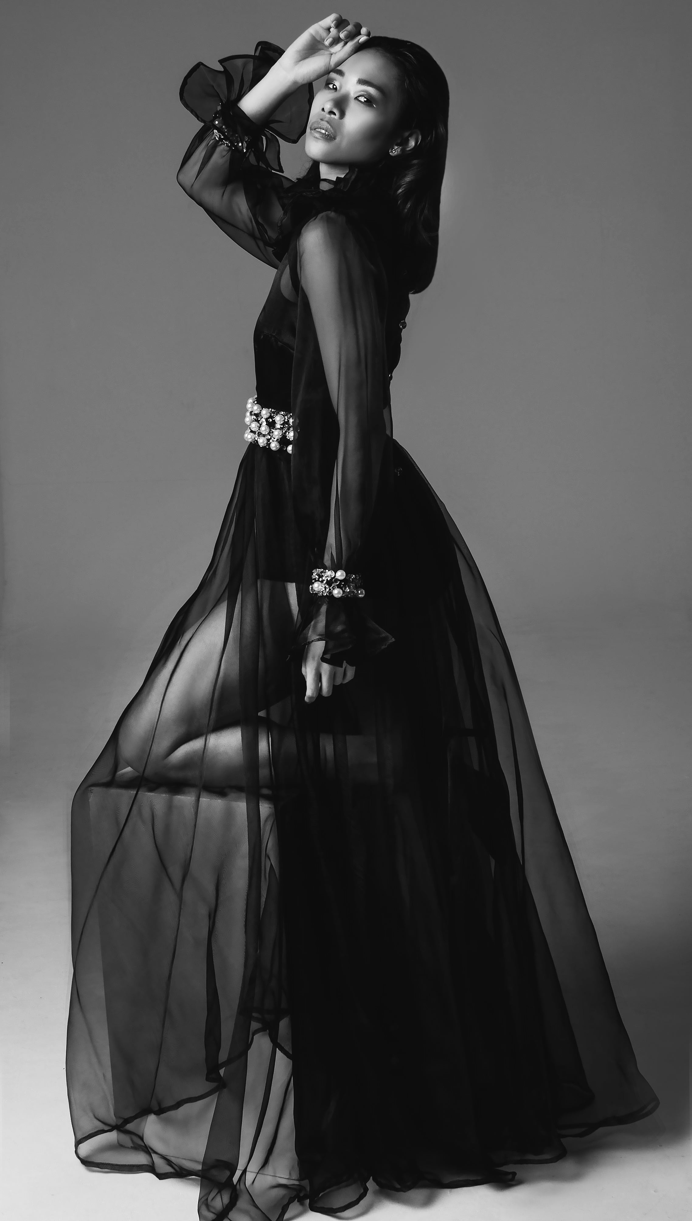 CRYSTAL HAND EMBELLISHED TRANSPARENT GOWN