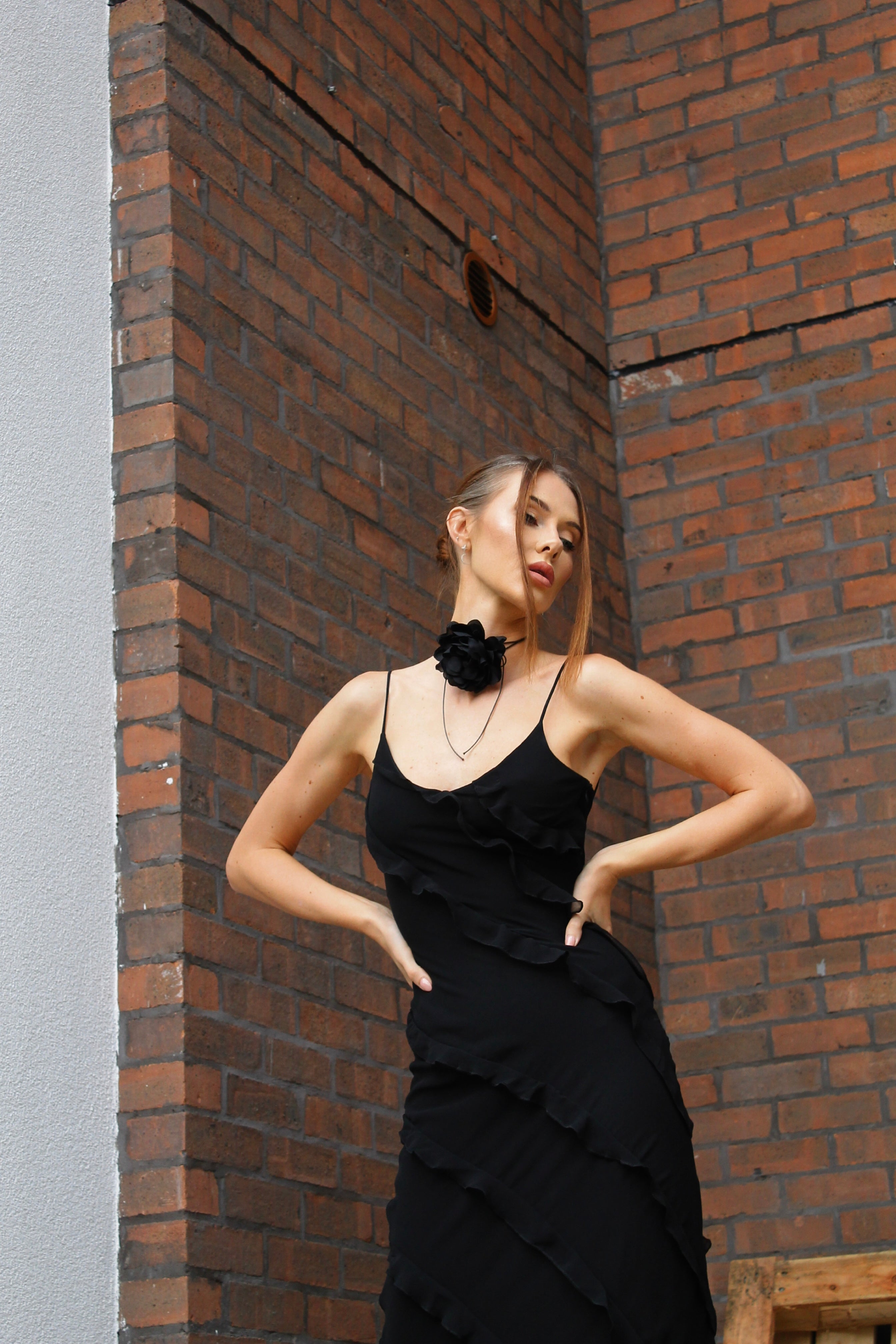 MAXI RUFFLED EVENING DRESS