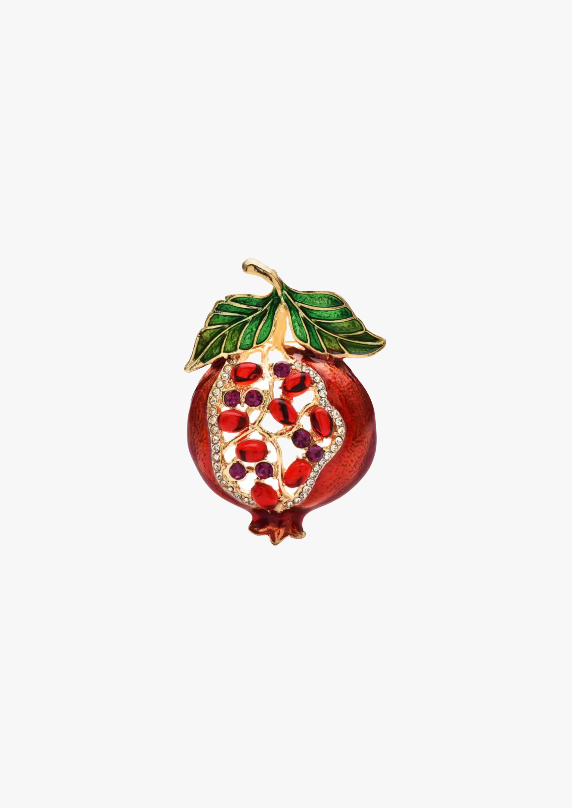 Large Crystal Enamelled Pomegranate Brooch