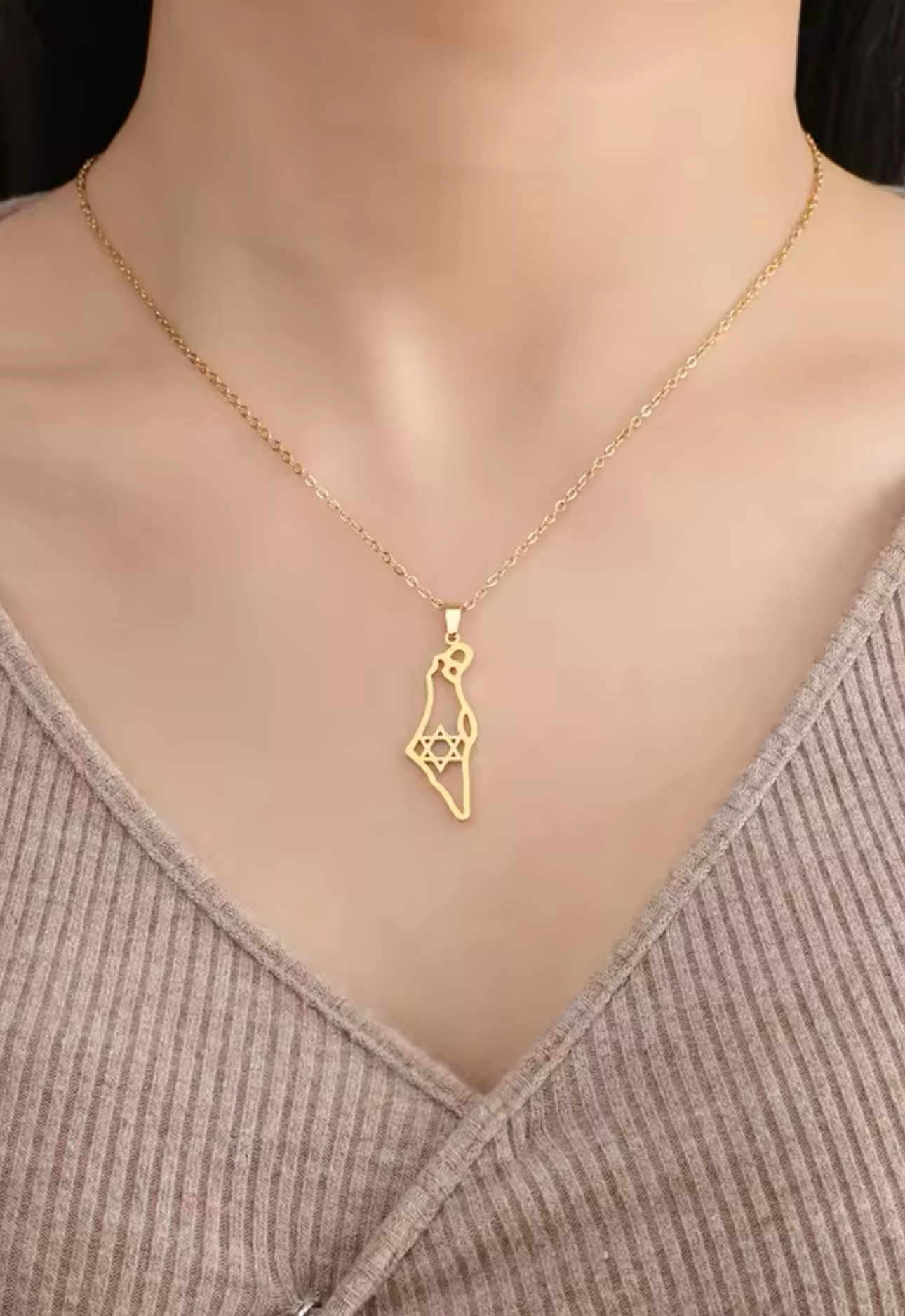 Israel Map Star Of David Necklace