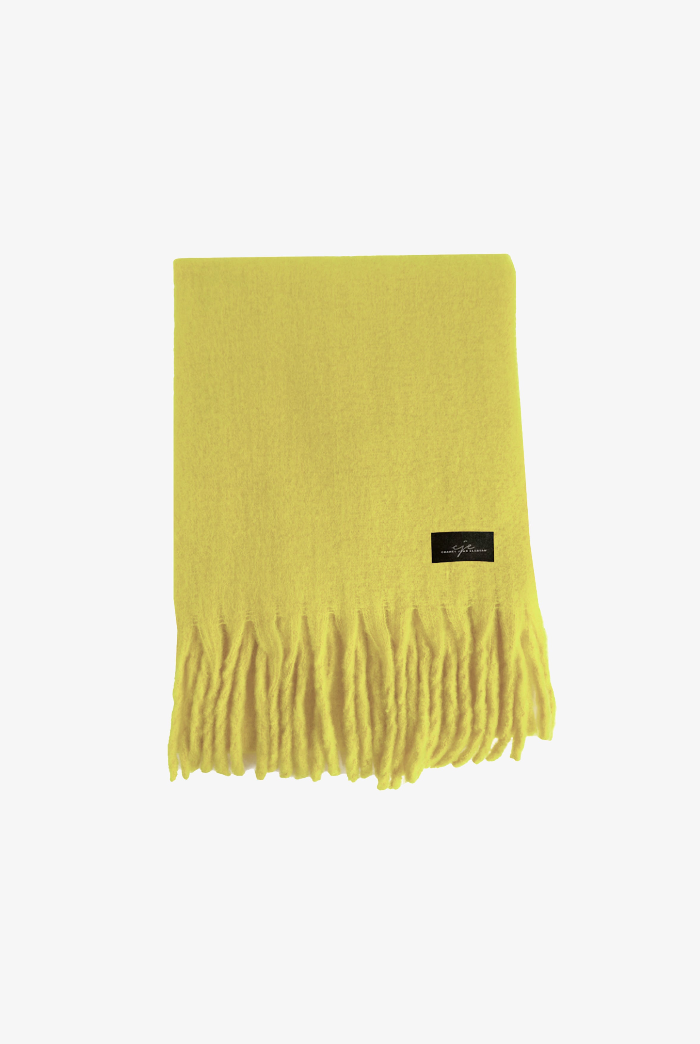 Pale Yellow Large Fringed Cashmere-Blend Winter Scarf
