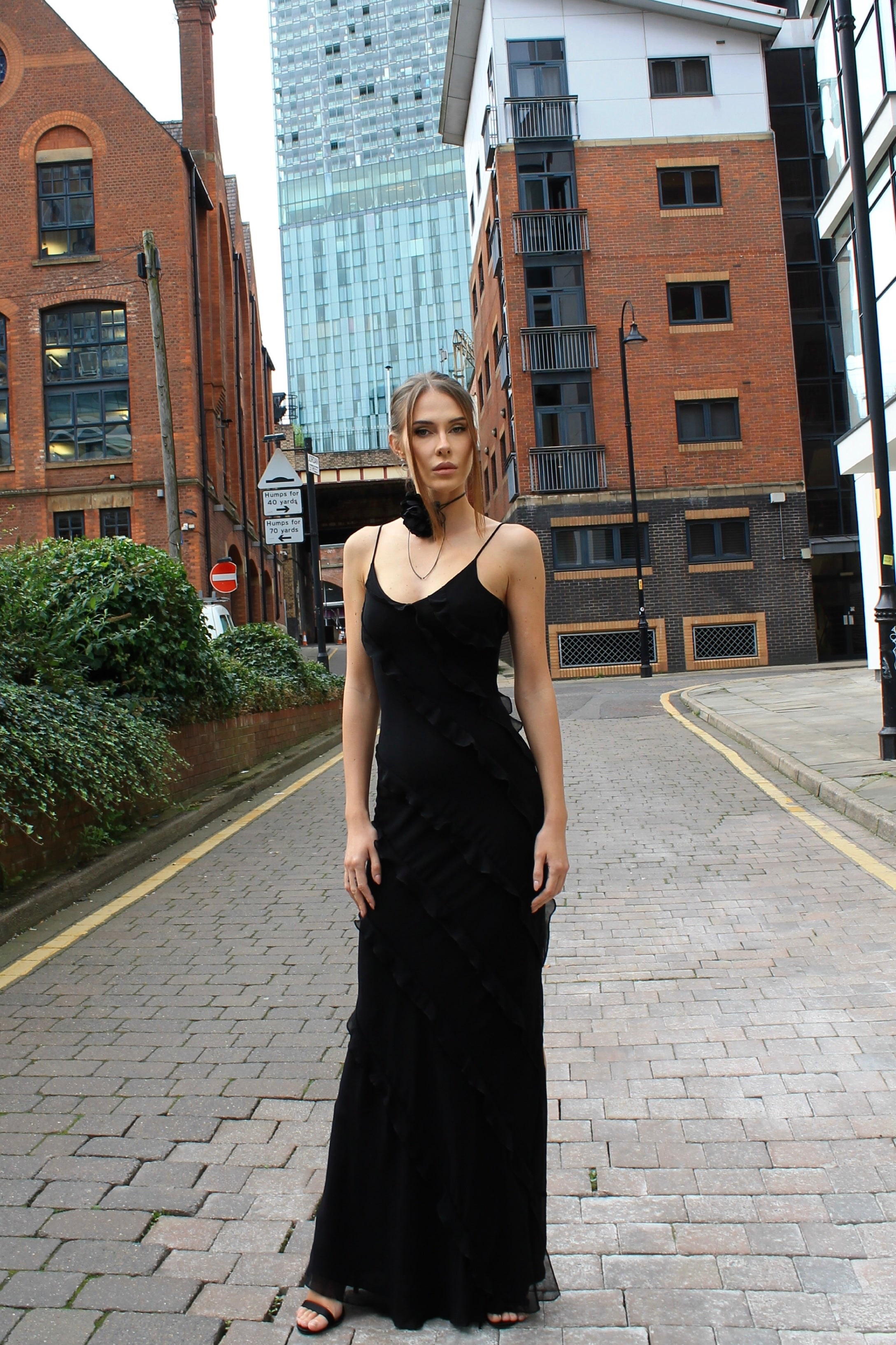 MAXI RUFFLED EVENING DRESS