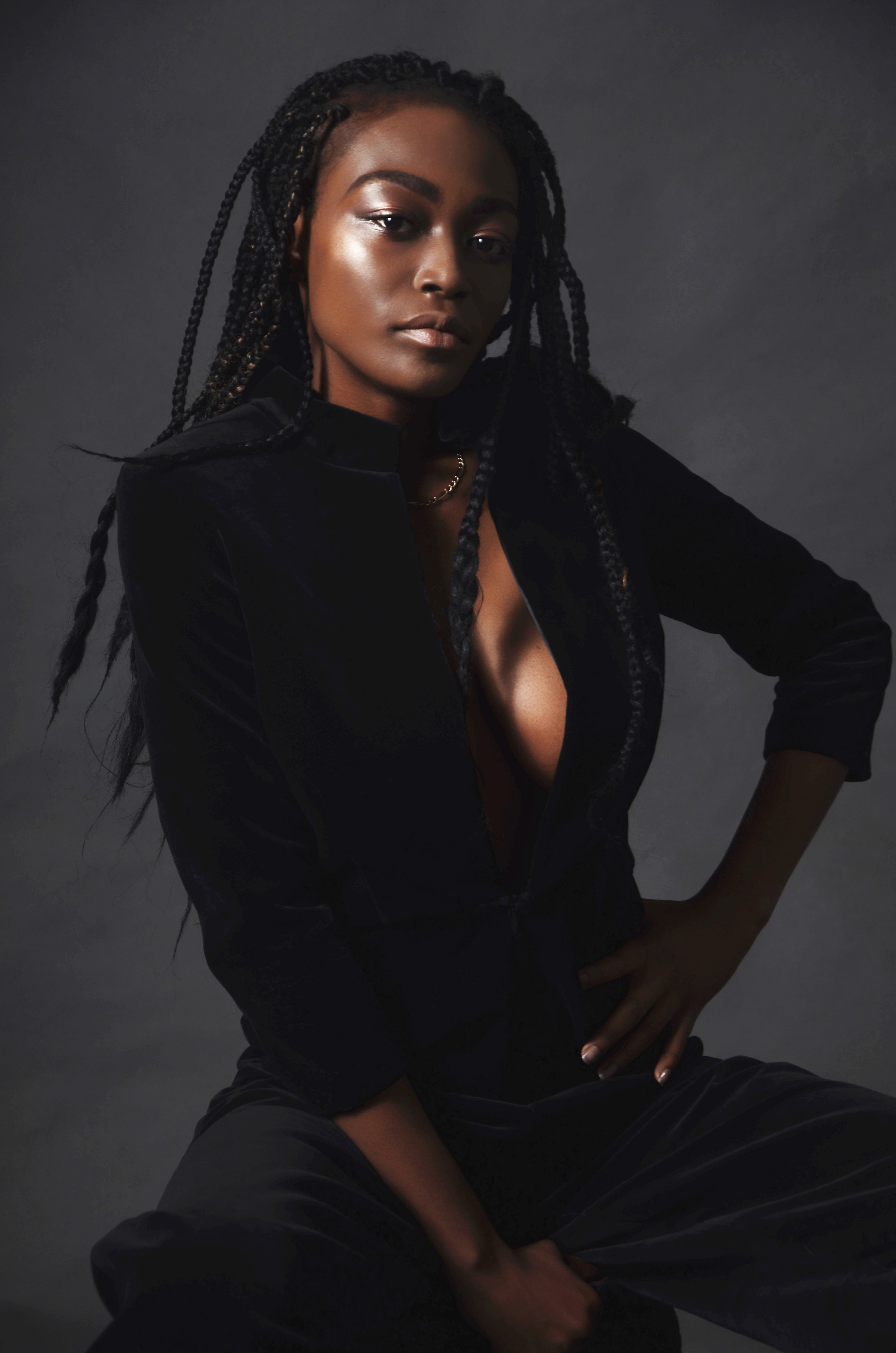 BLACK SILK VELVET 3/4 SLEEVE JUMPSUIT