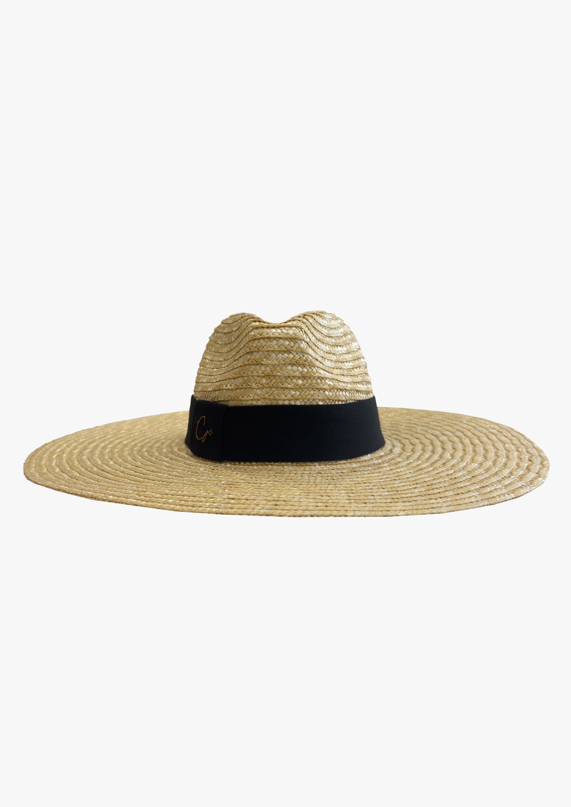 Logo Embellished Wide Brim Natural Straw Fedora Hat