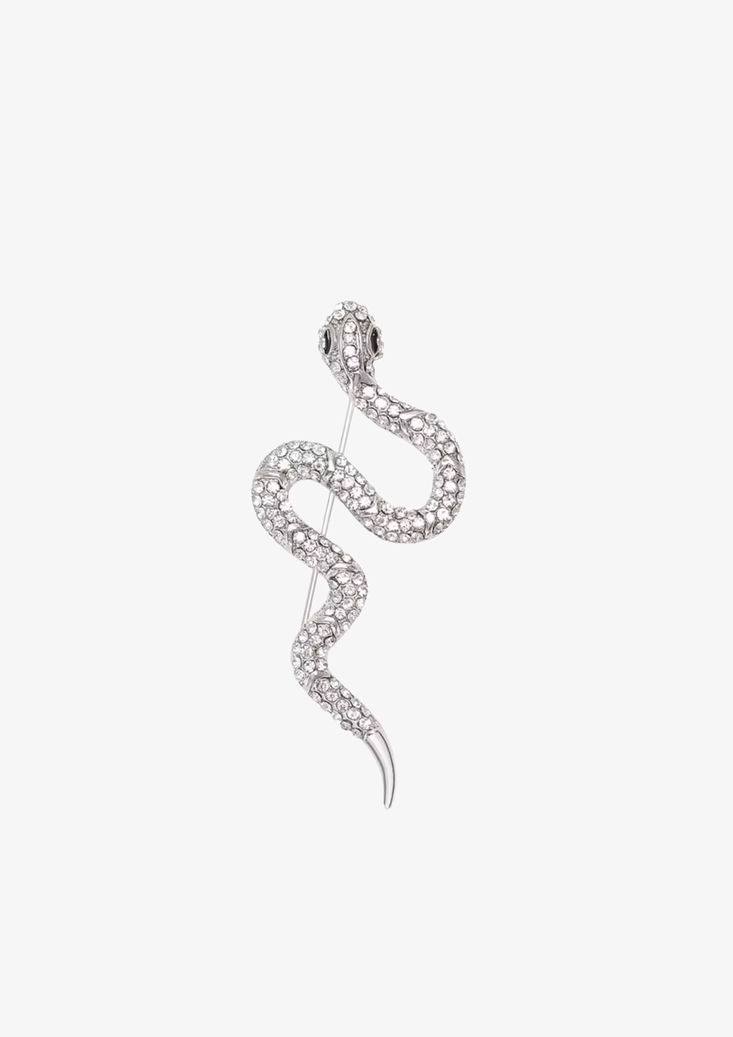 Silver Crystal Snake Brooch