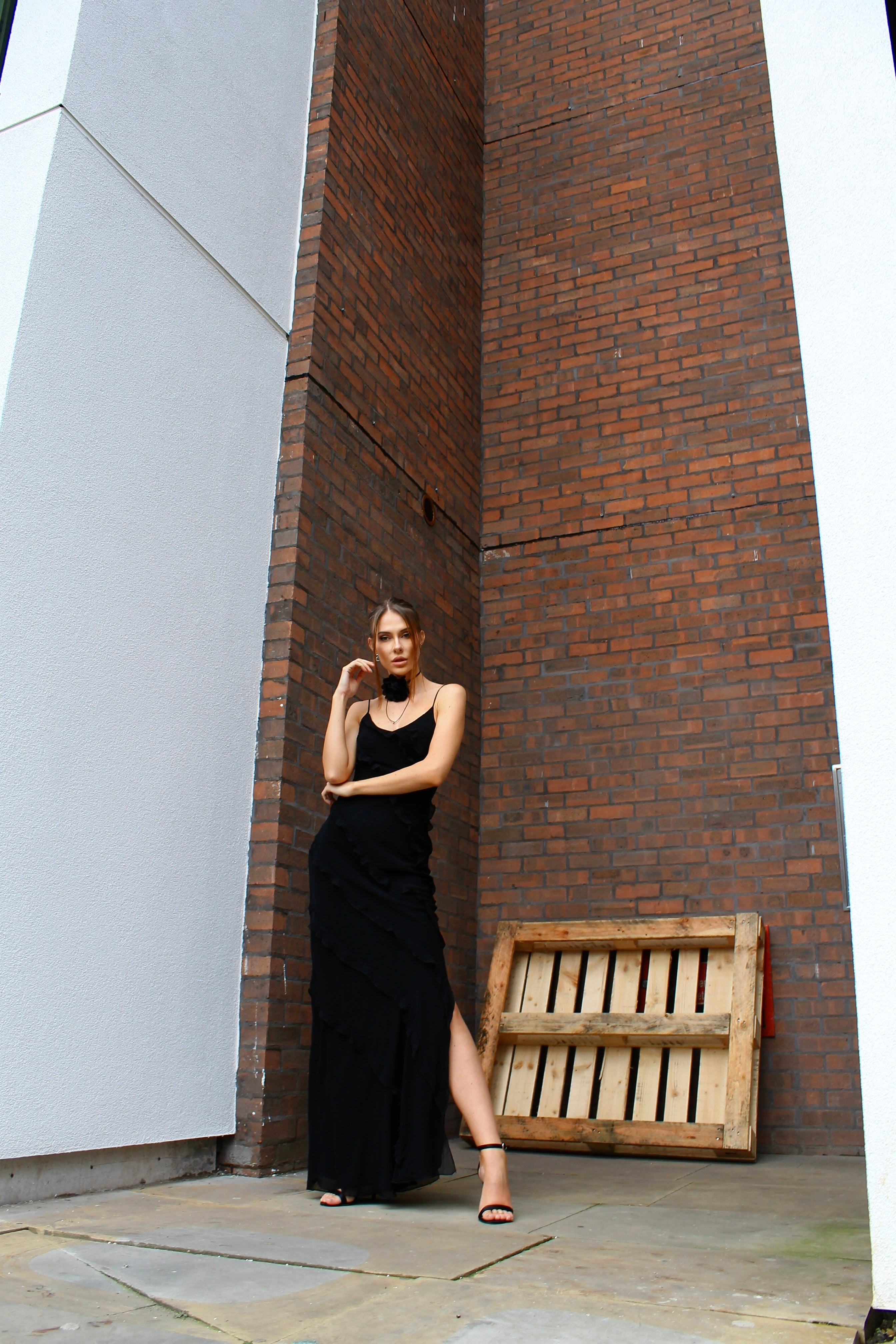 MAXI RUFFLED EVENING DRESS