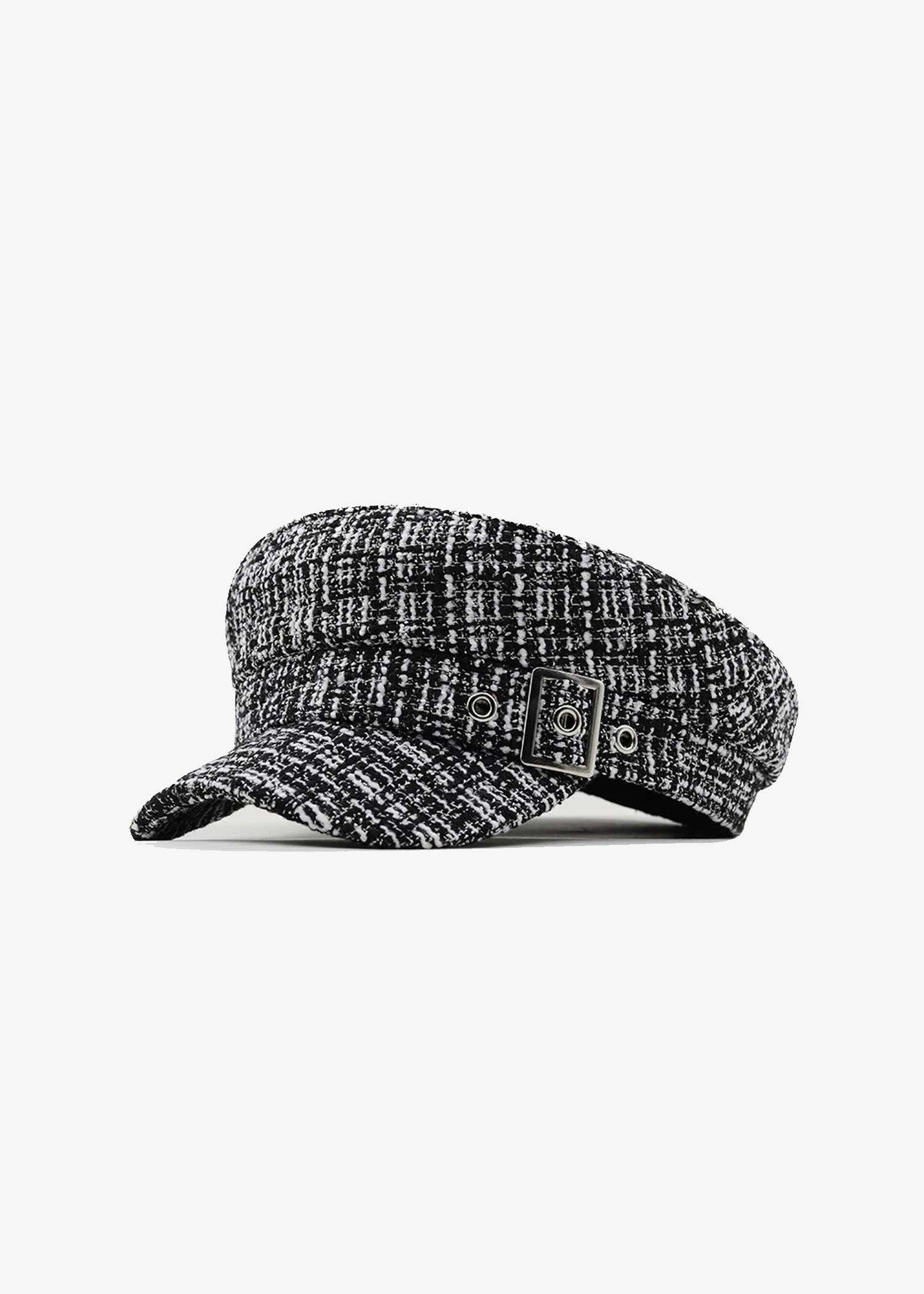 Black & White Tweed Baker Boy Hat