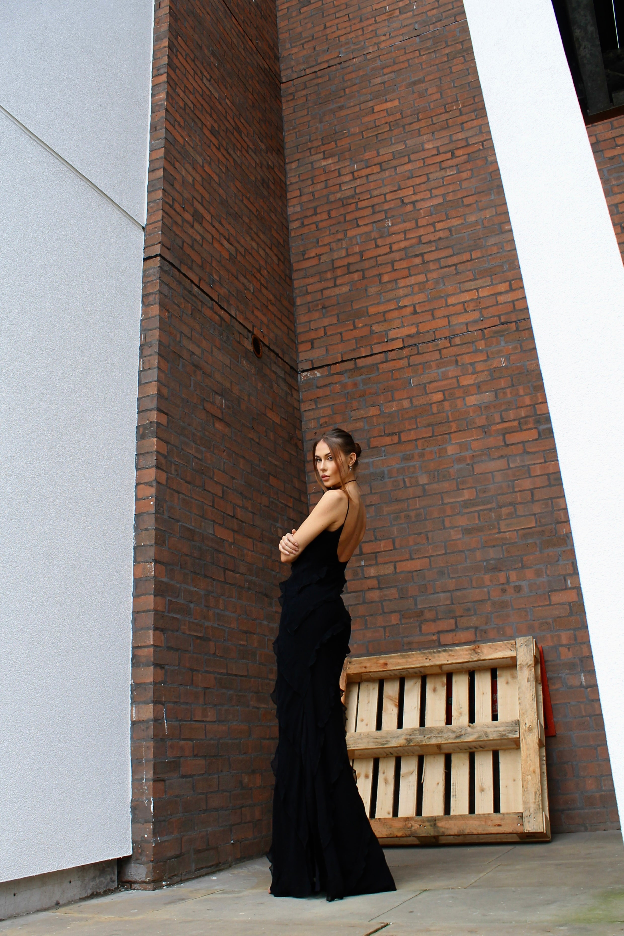 MAXI RUFFLED EVENING DRESS