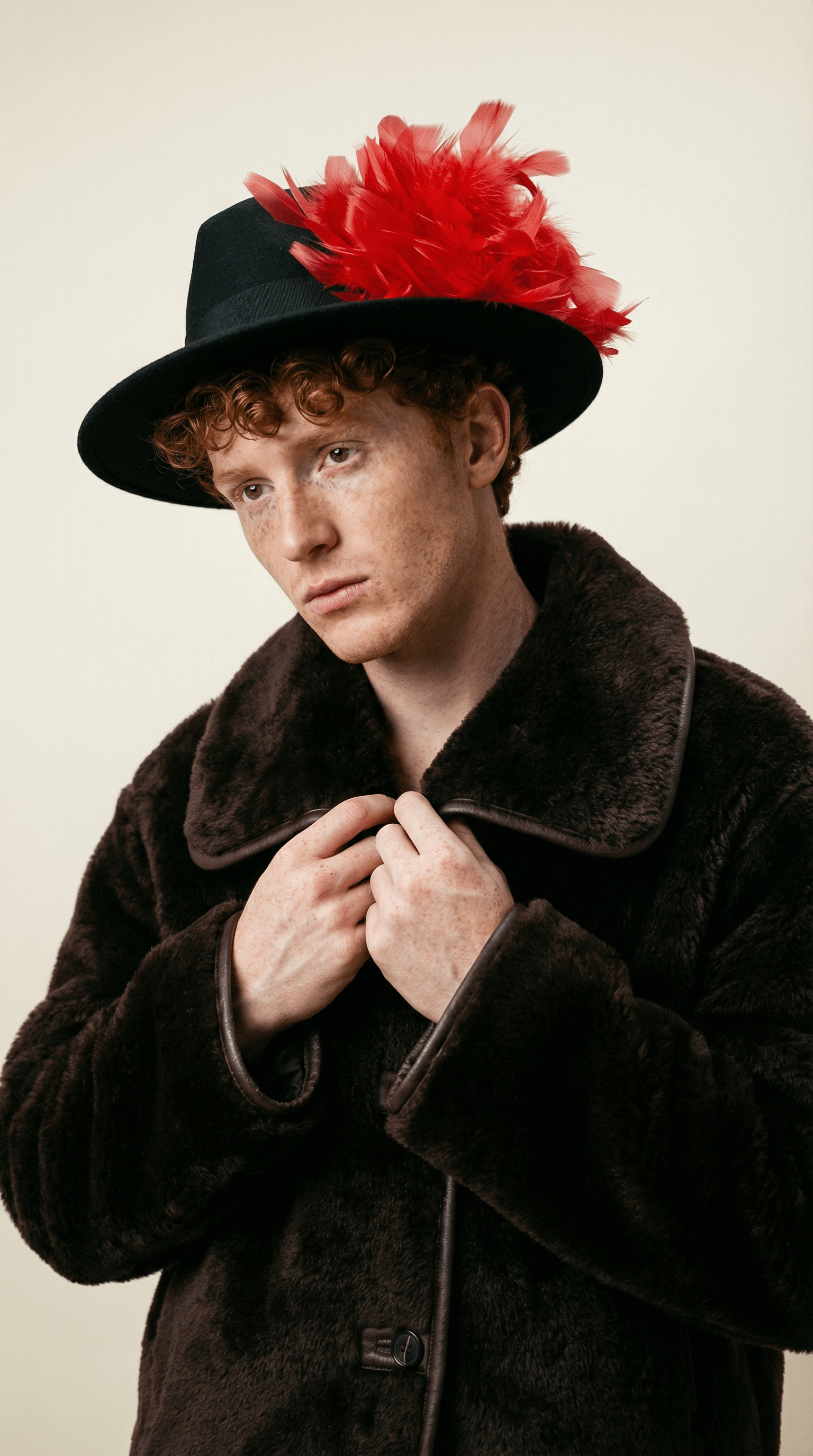 Red Feathered Black Gambler Hat