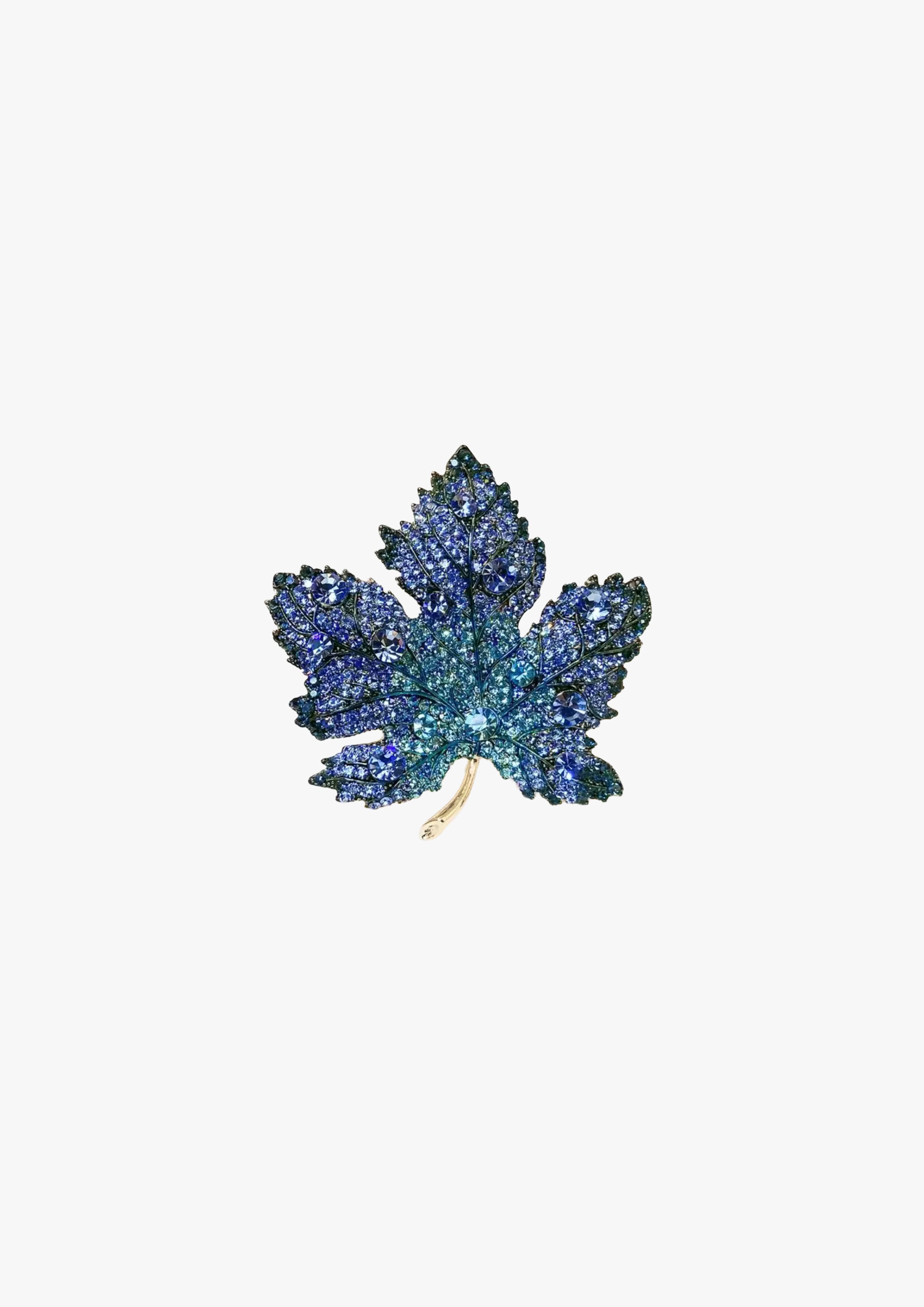 Blue Crystal Maple Leaf Brooch