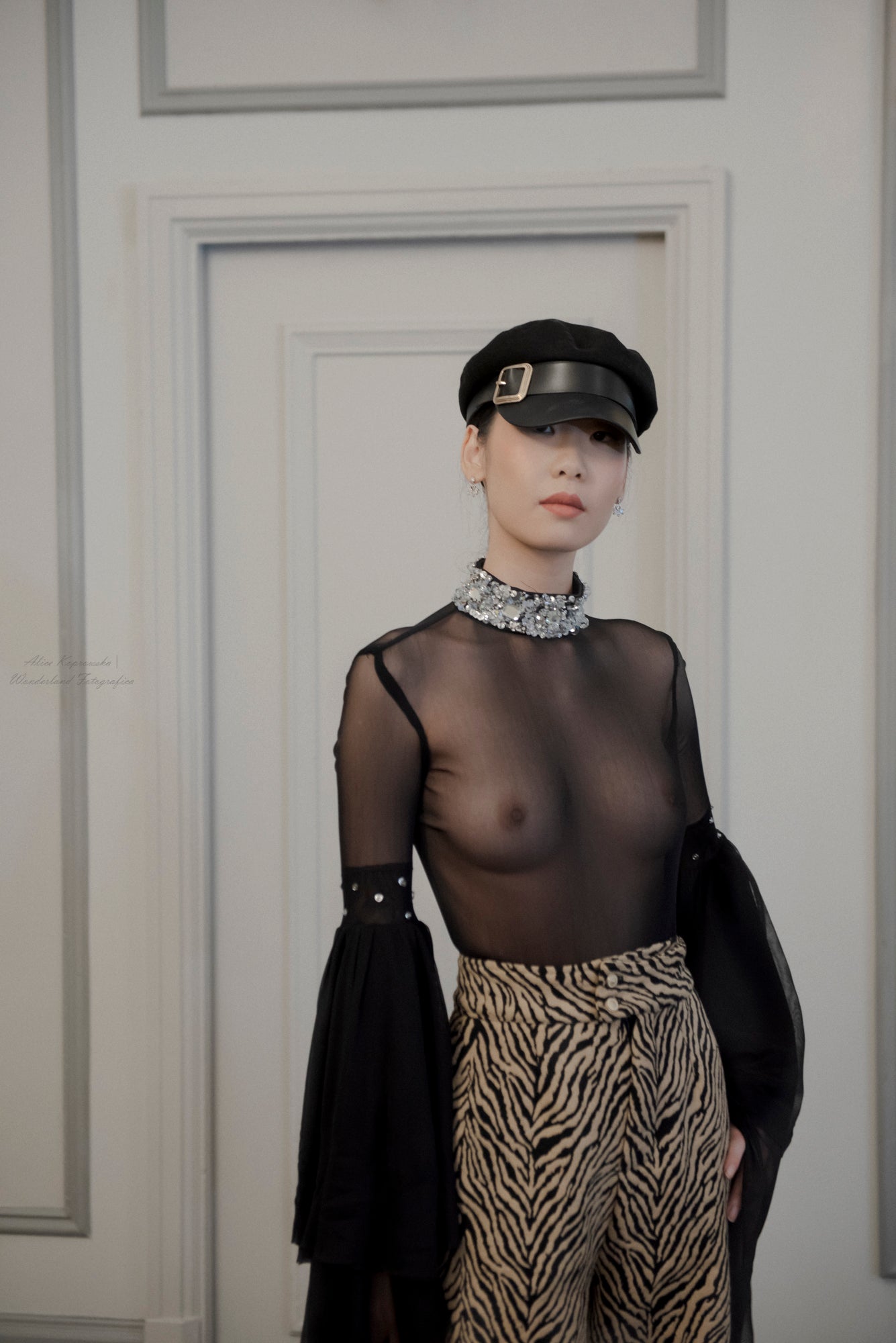 HAND EMBELLISHED CRYSTAL OPAQUE BODYSUIT