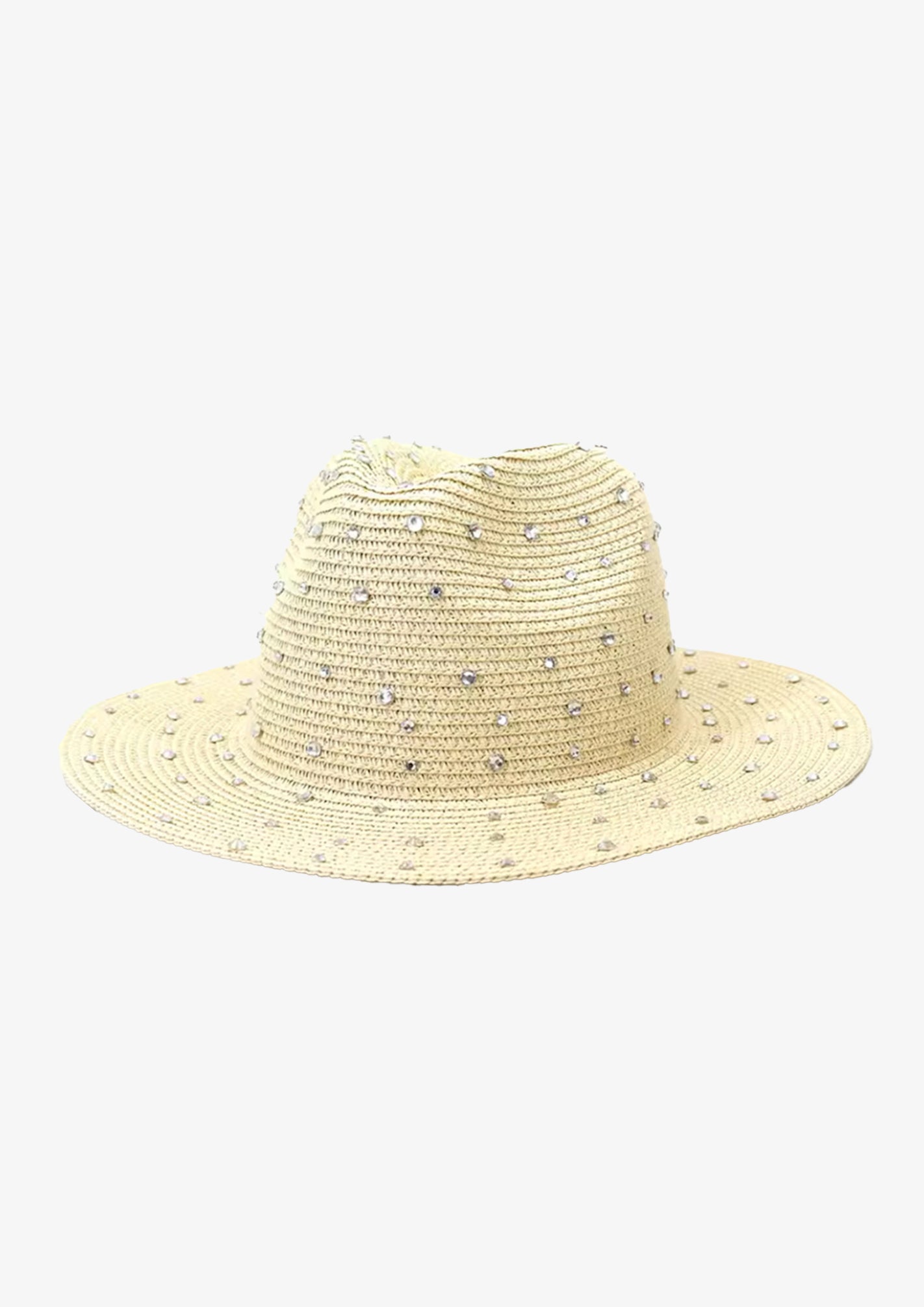 Natural Straw Crystal Embellished Fedora Hat