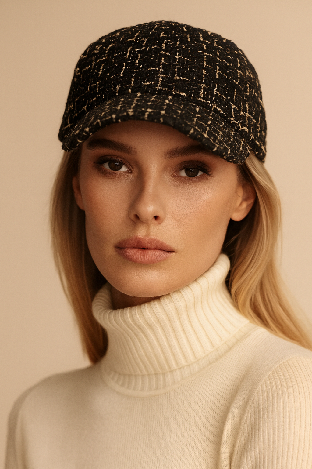 Black & Gold Tweed Wool Cap