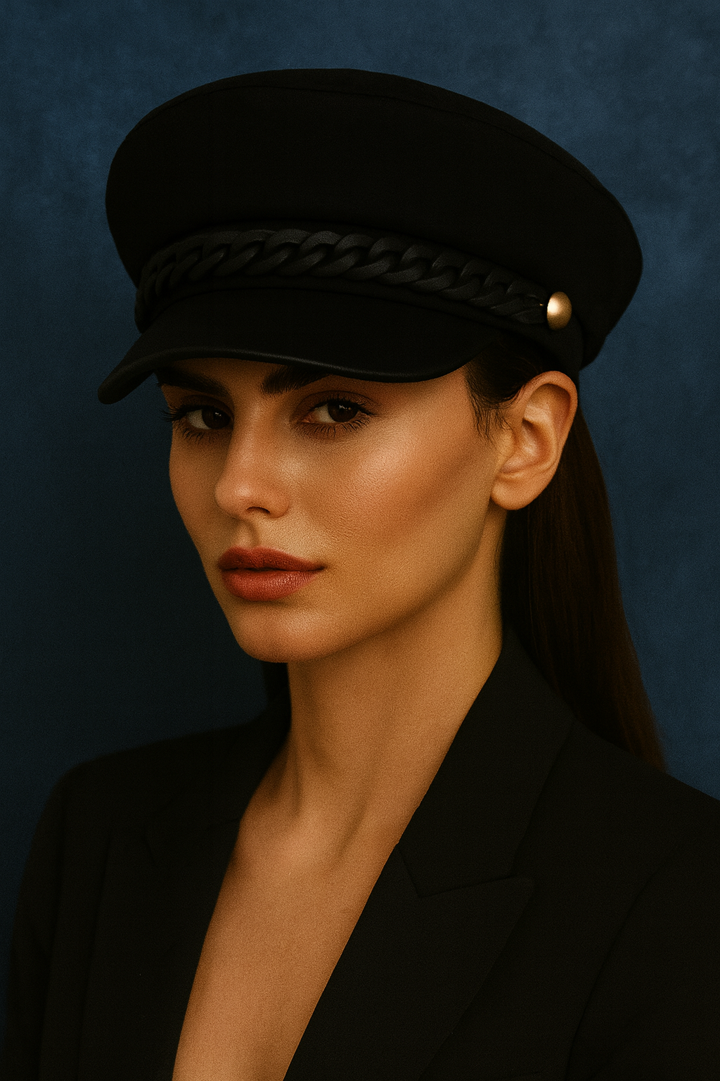 Black Chunky Chained Baker Boy Hat