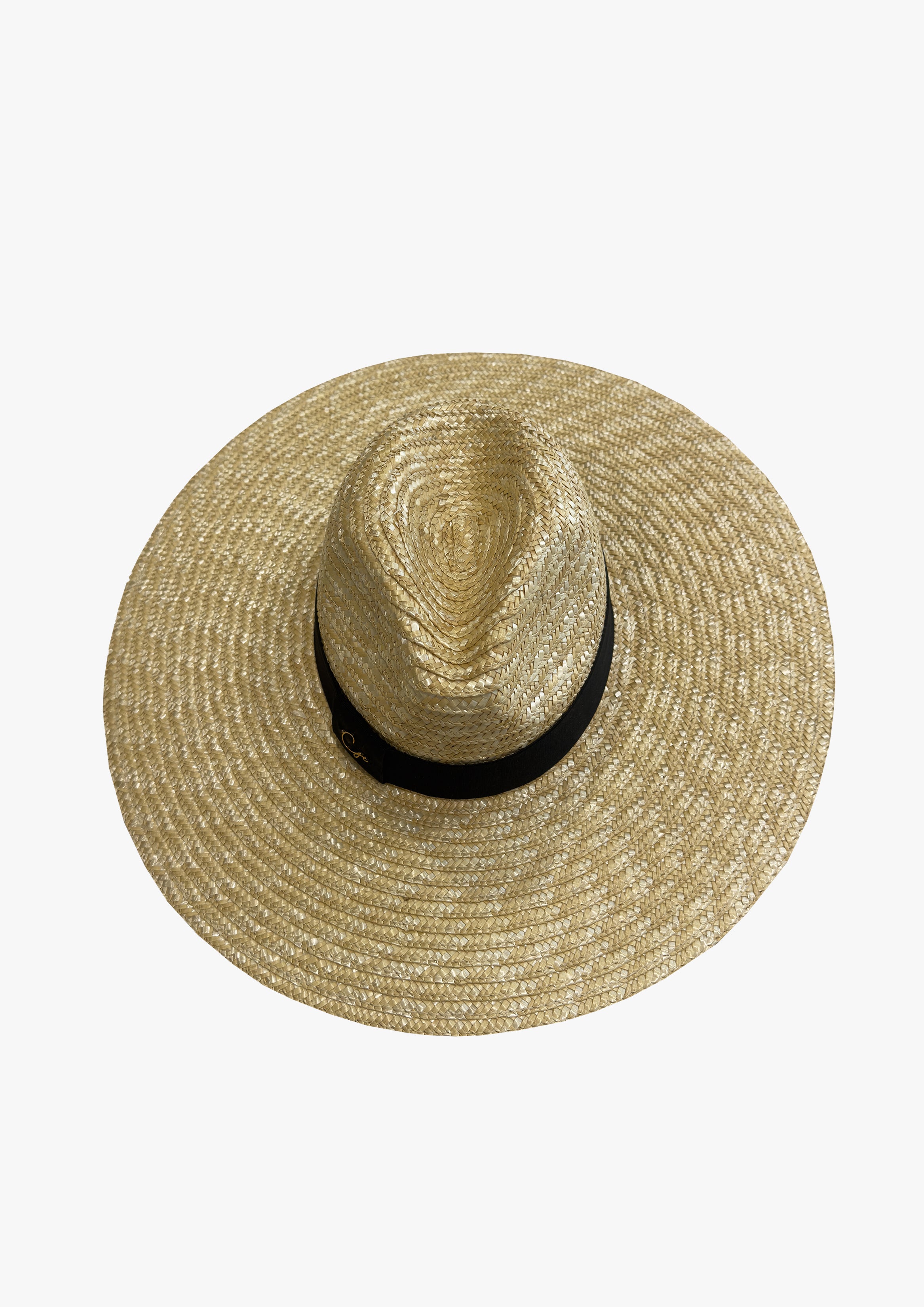 Logo Embellished Wide Brim Natural Straw Fedora Hat