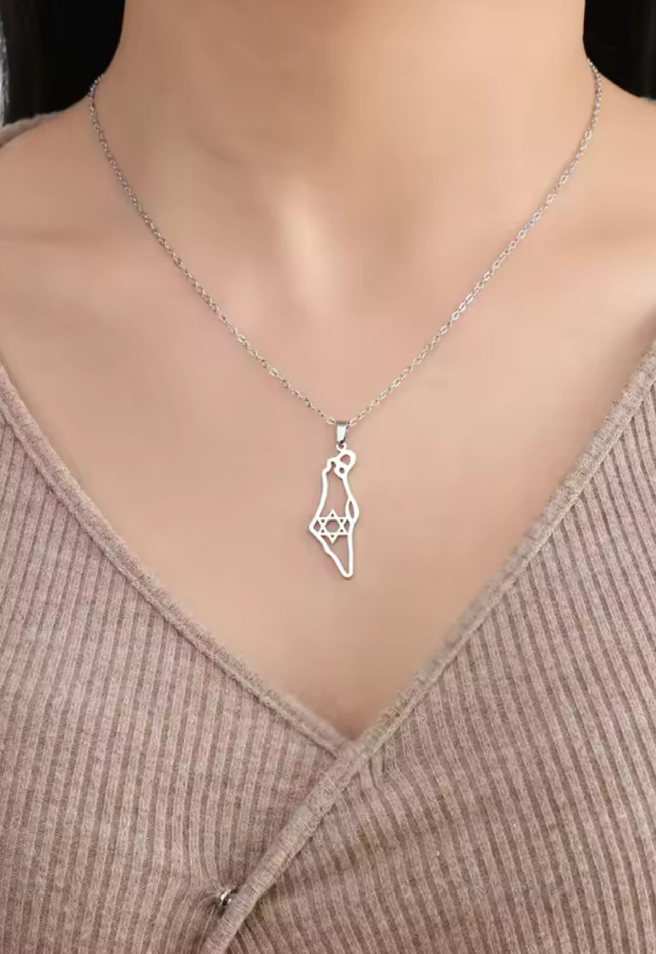 Israel Map Star Of David Necklace
