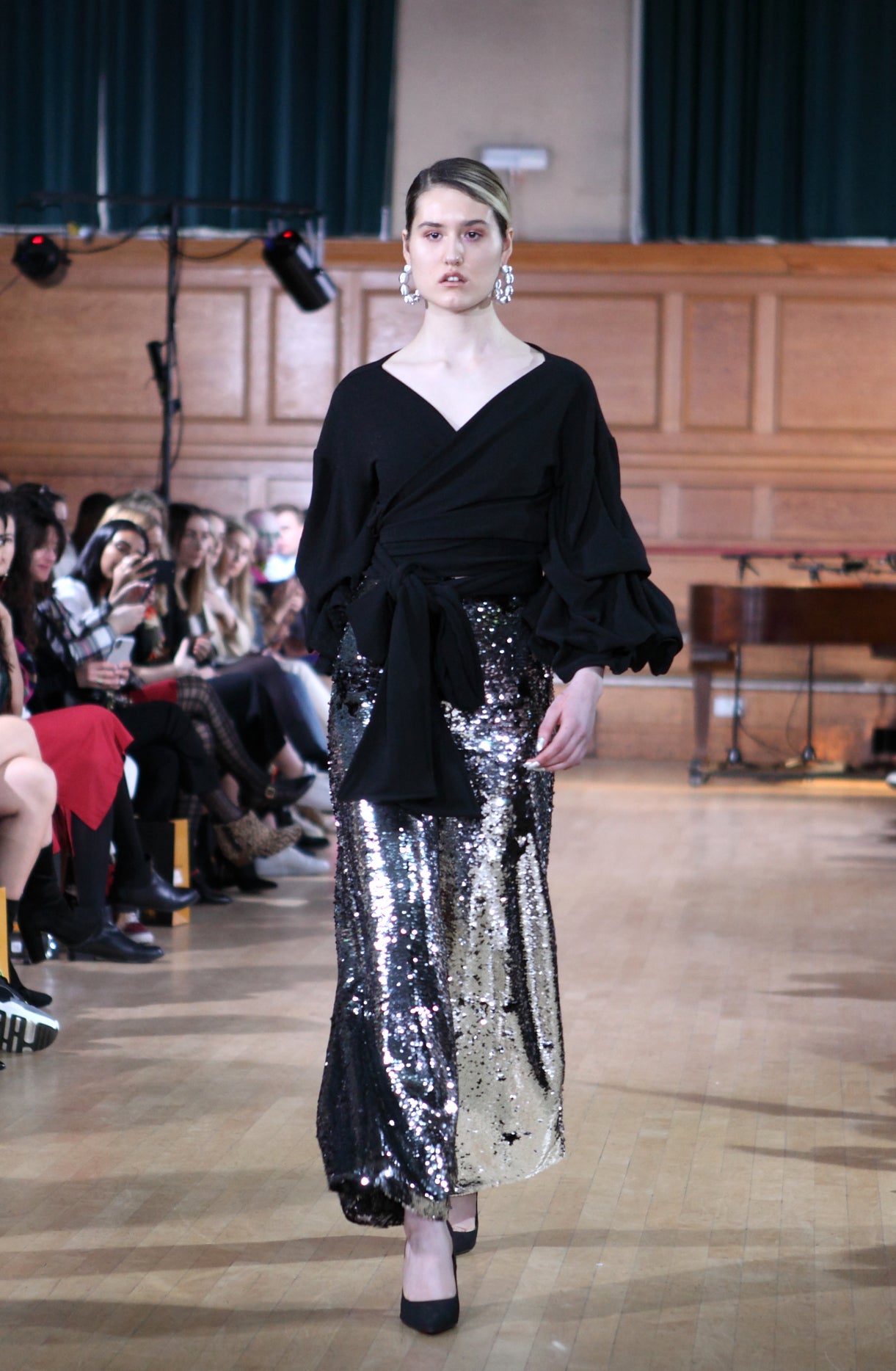 SILVER/BLACK SEQUIN EMBELLISHED TROUSER