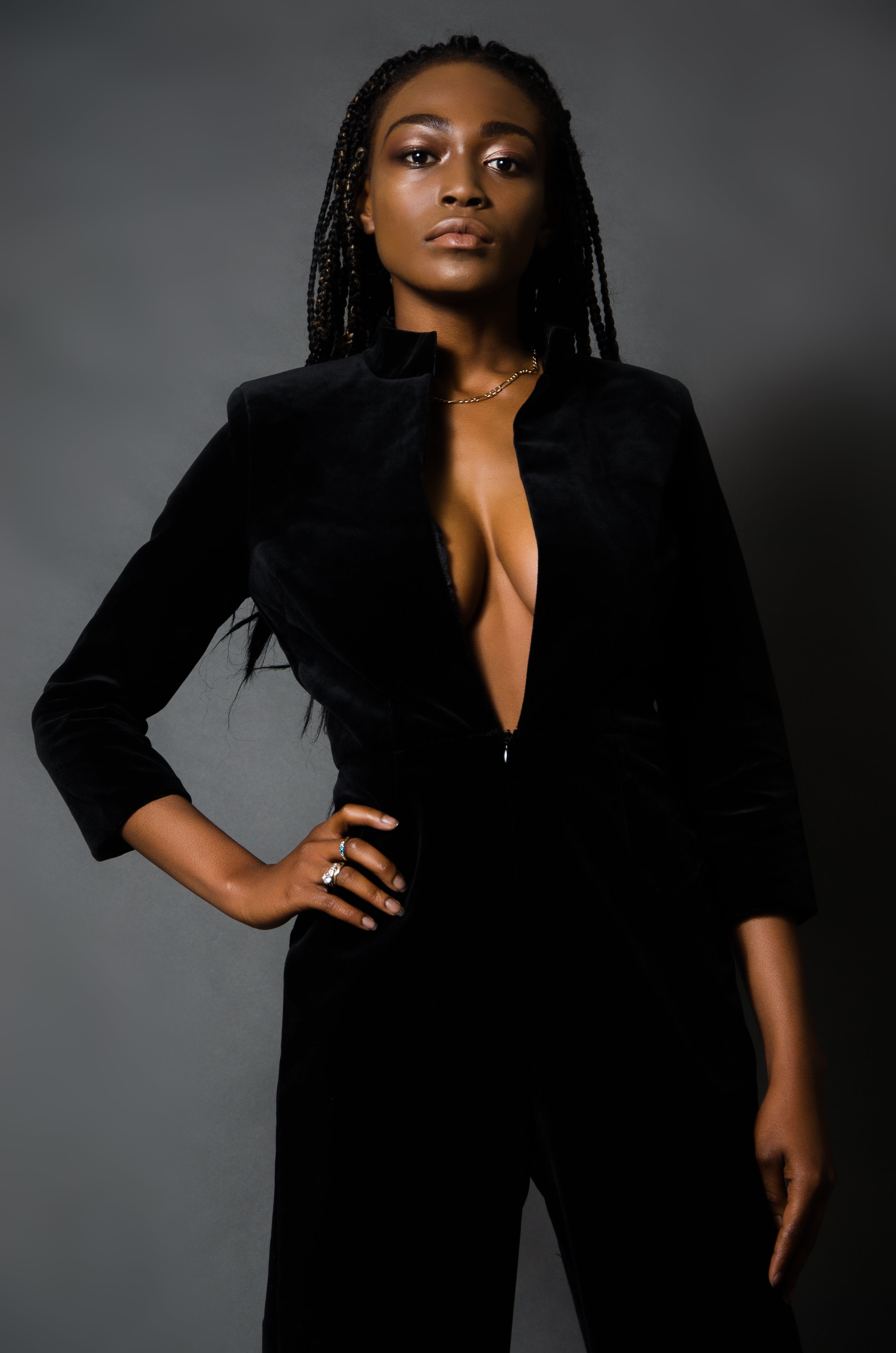 BLACK SILK VELVET 3/4 SLEEVE JUMPSUIT