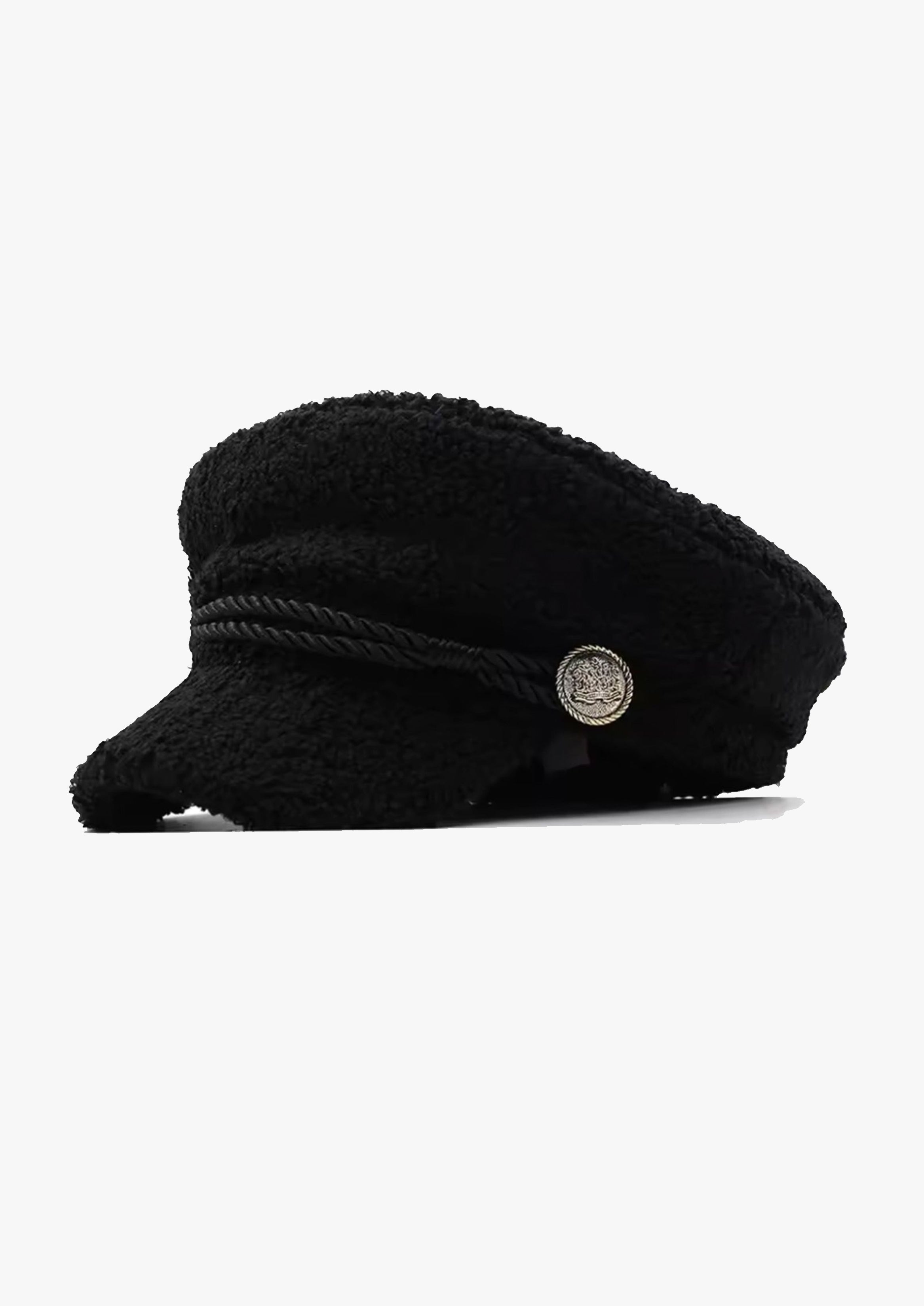 Black Boucle Baker Boy Hat