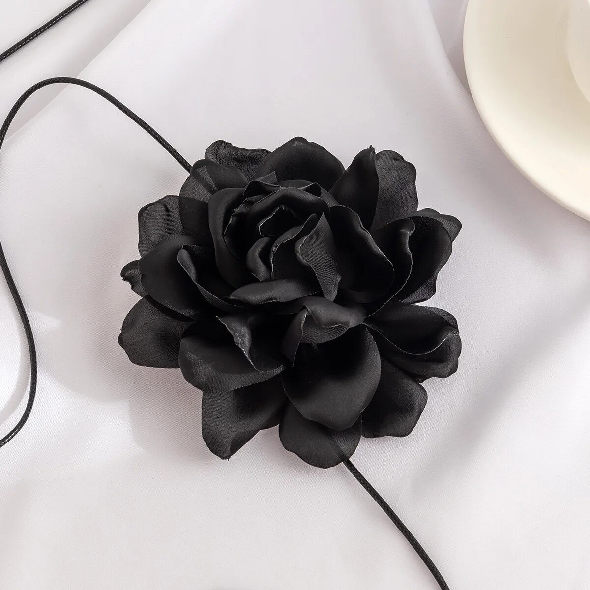 Black Large Silk Satin Rose Choker