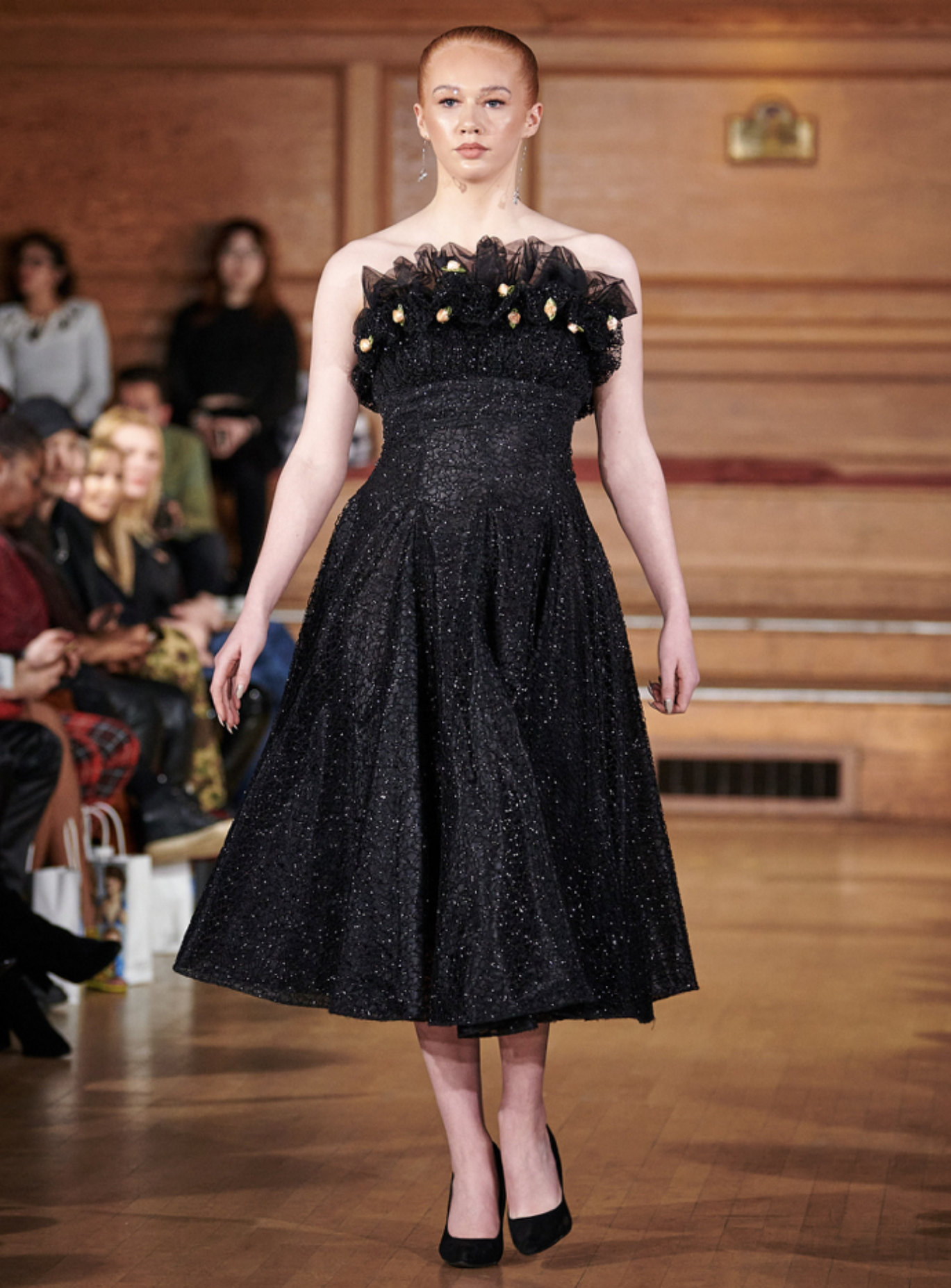 RUCHED BUST 3D GLITTER MESH DRESS