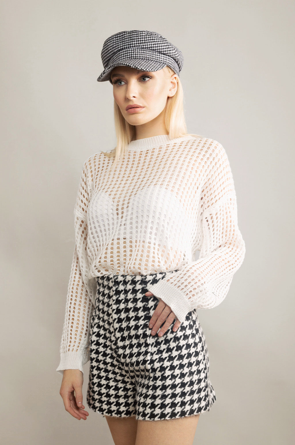 TAILORED HOUNDSTOOTH WOOL SHORTS