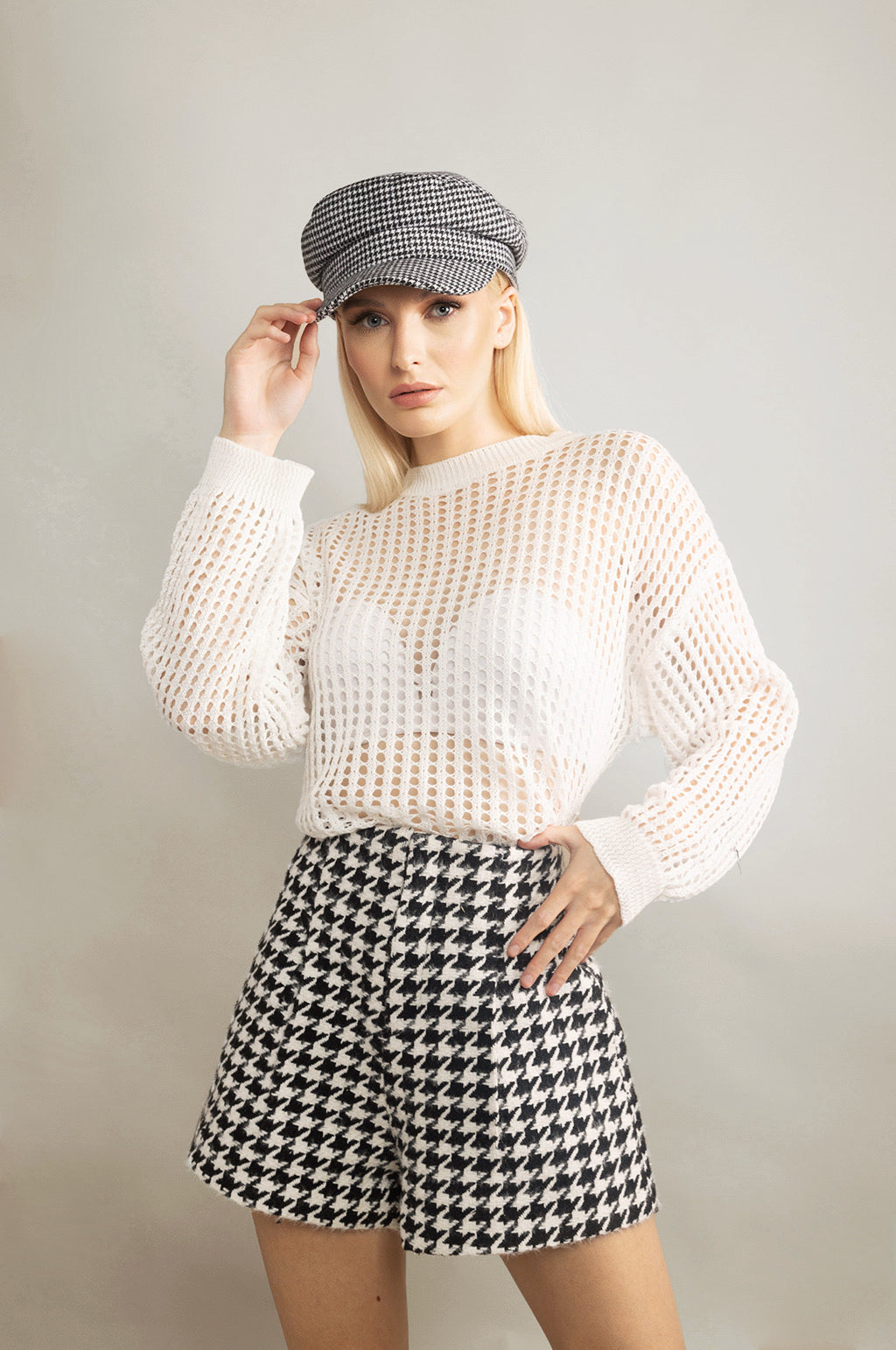 TAILORED HOUNDSTOOTH WOOL SHORTS