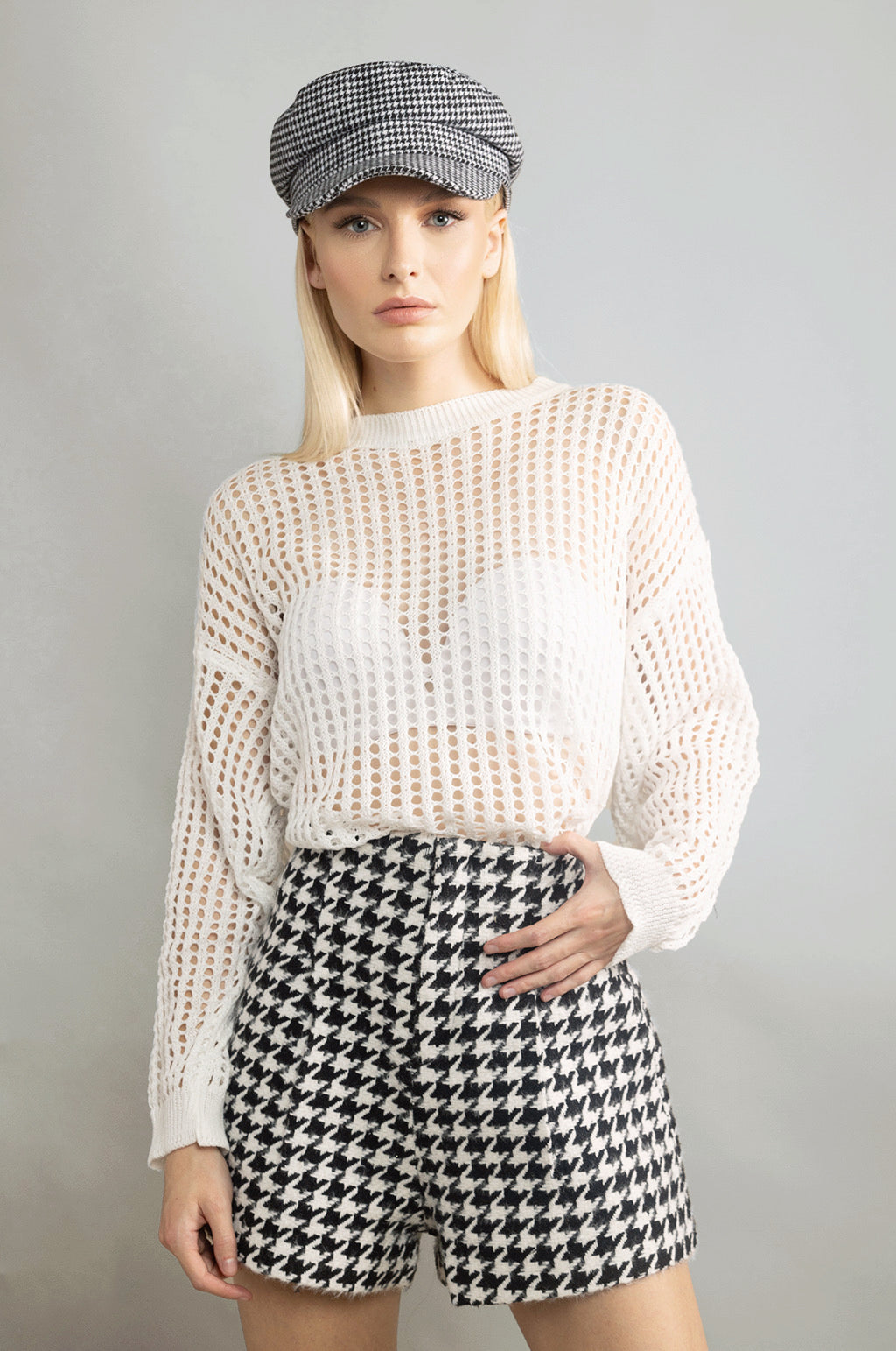 TAILORED HOUNDSTOOTH WOOL SHORTS