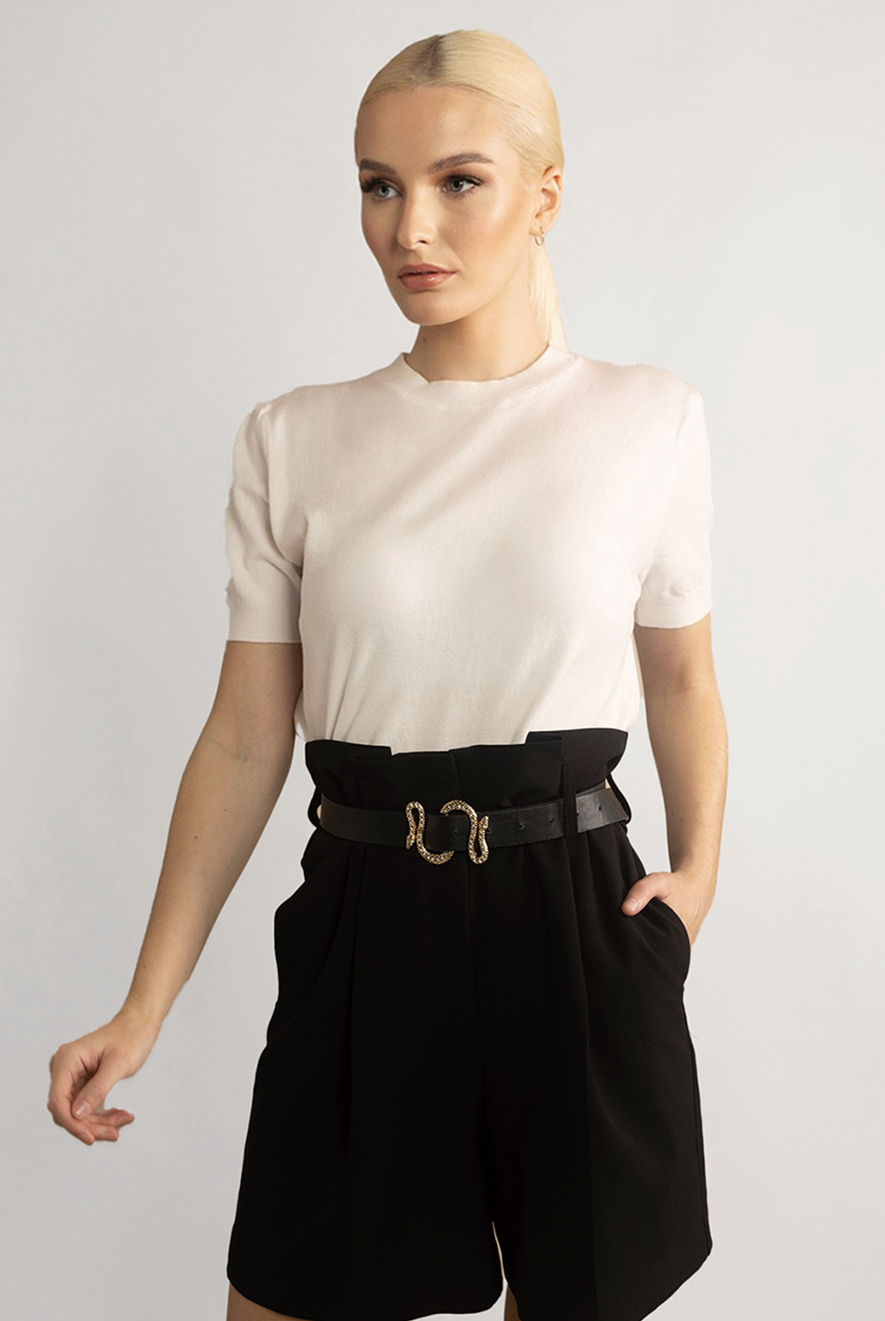 CASHMERE SHORT SLEEVE CREW NECK SWEATER