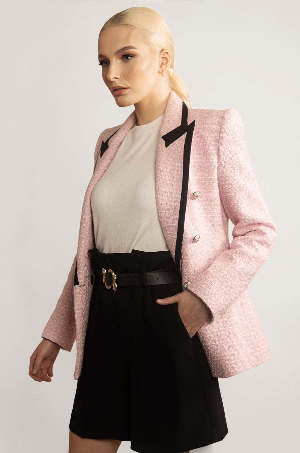 CONTRAST TRIM TWEED JACKET