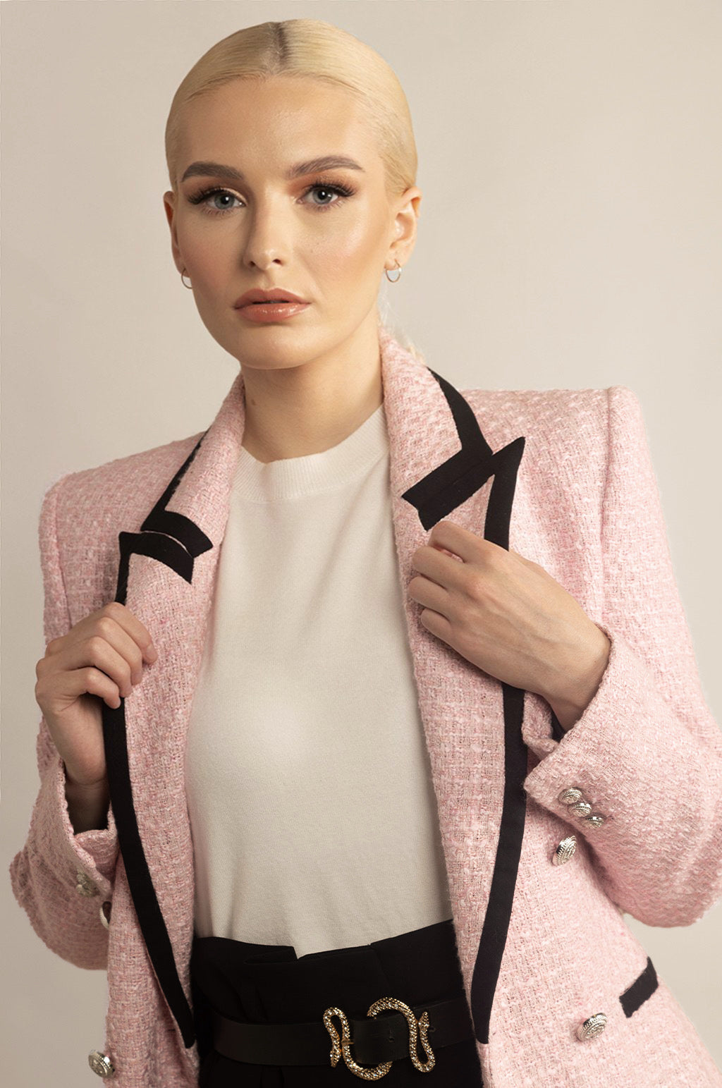 CONTRAST TRIM TWEED JACKET