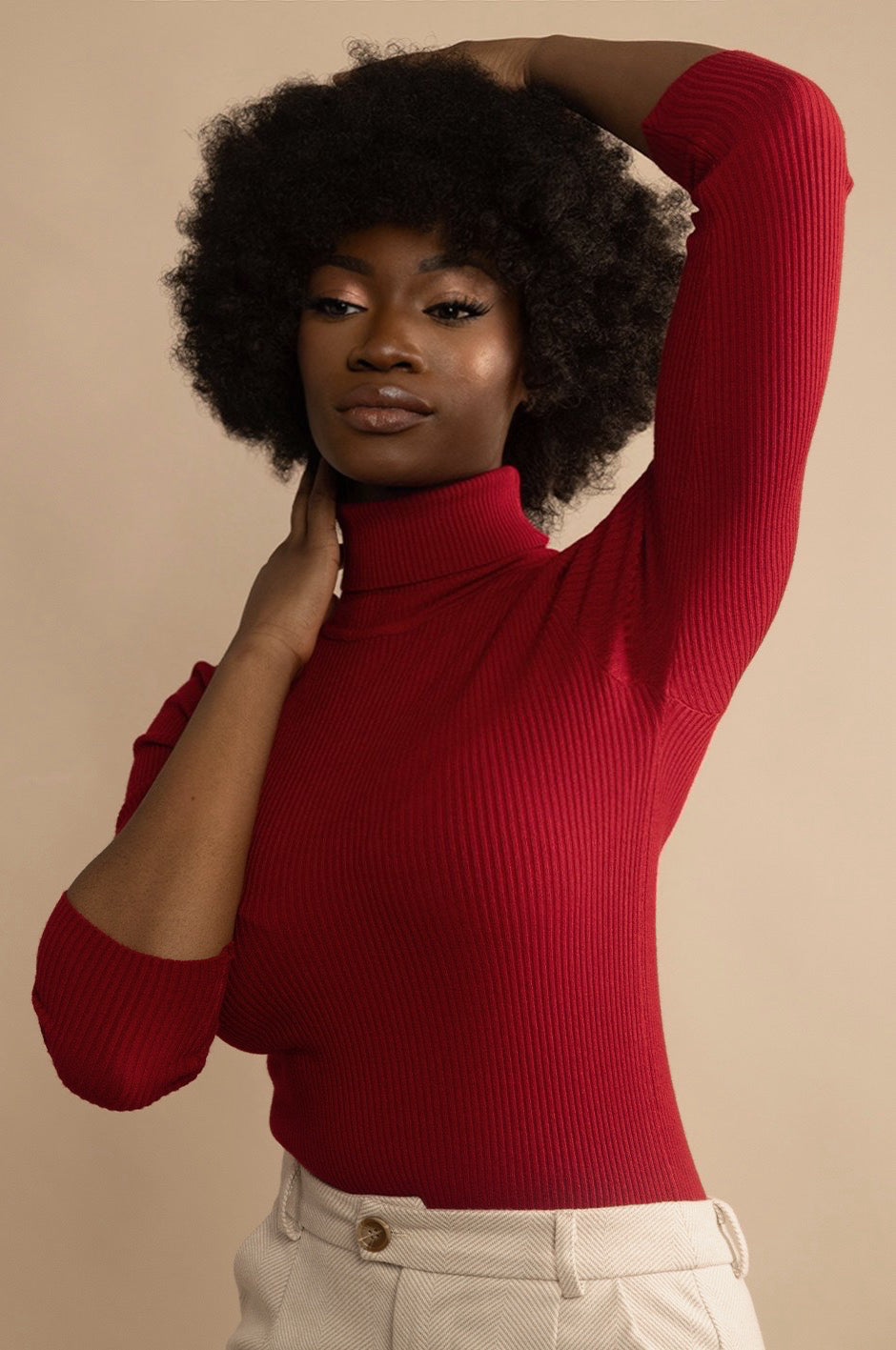 RED CASHMERE RIBBED SLIMFIT SWEATER