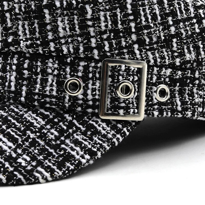 Black & White Tweed Baker Boy Hat