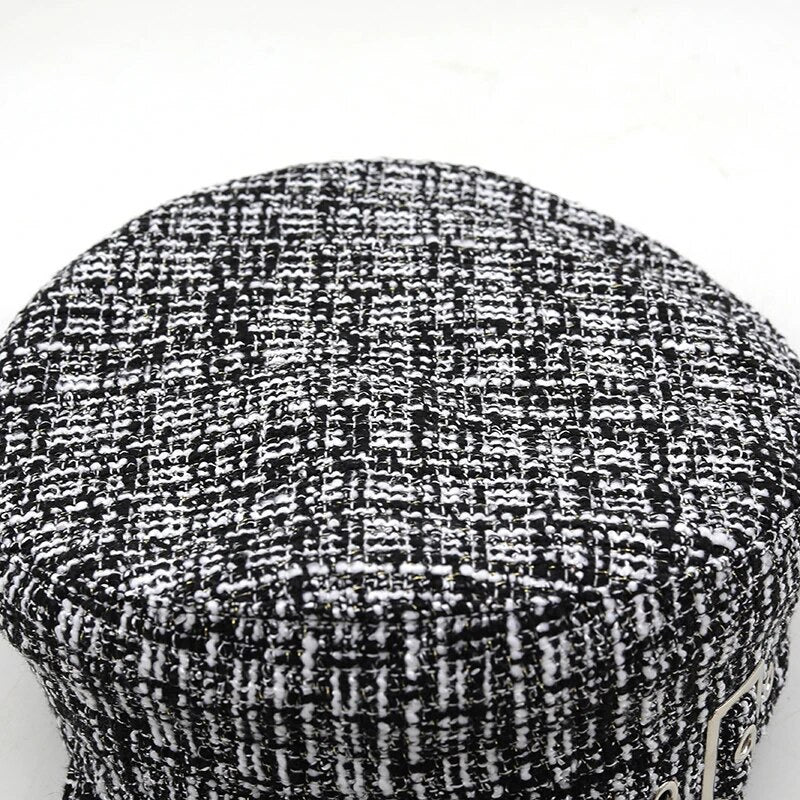 Black & White Tweed Baker Boy Hat