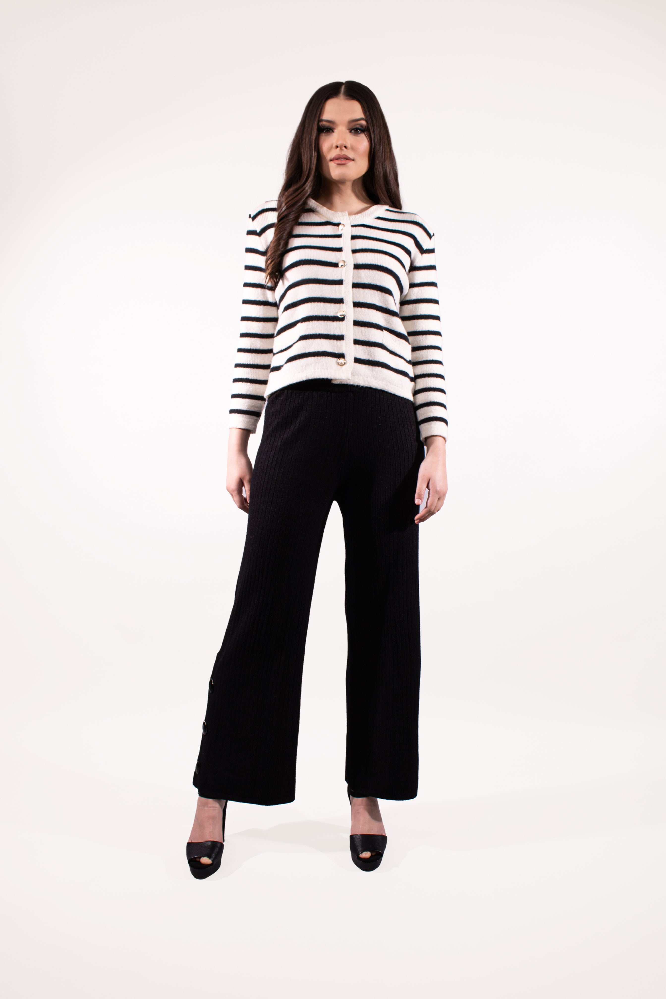 Wool Blend Knitted Striped Cardigan