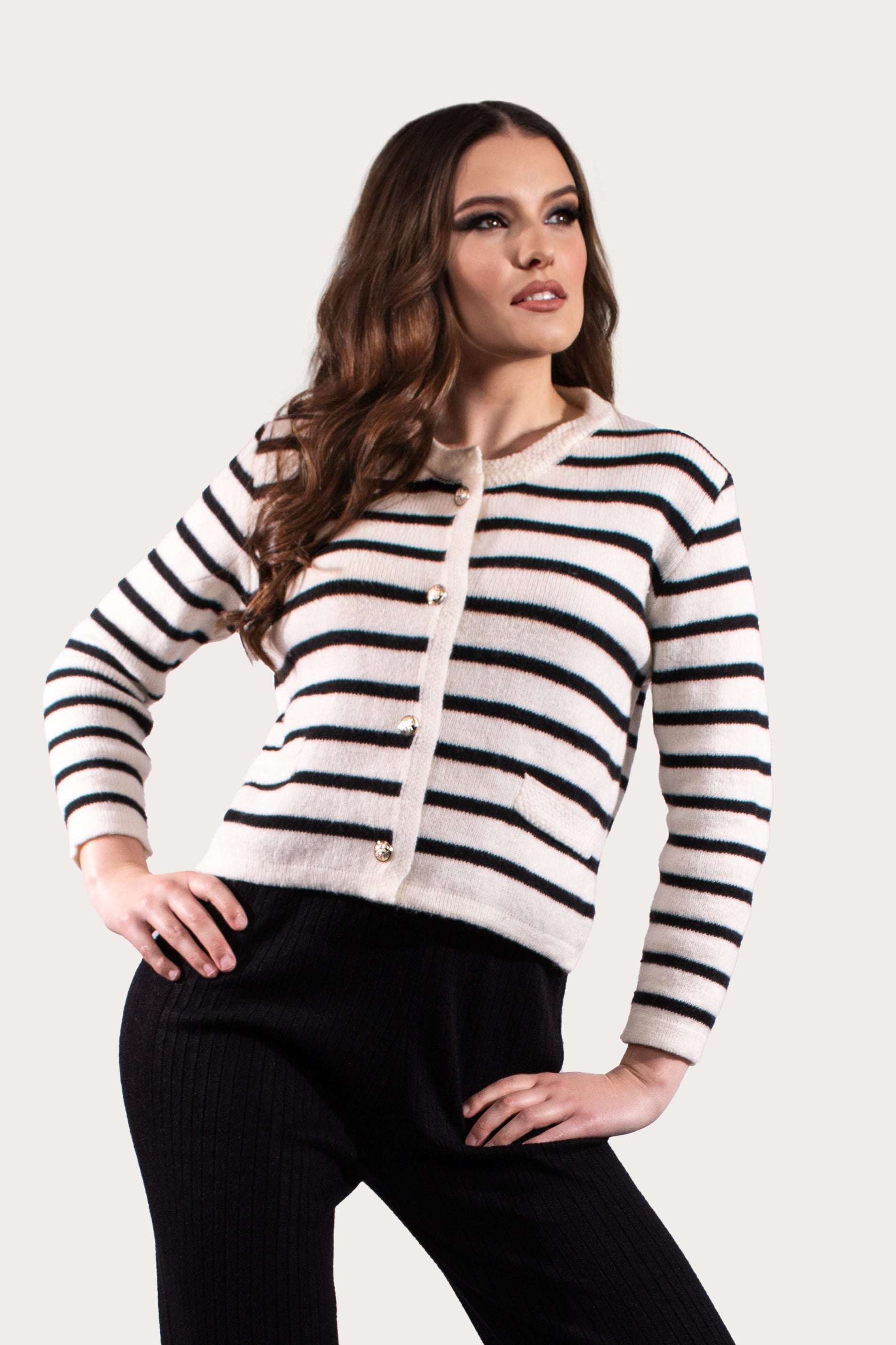 Wool Blend Knitted Striped Cardigan