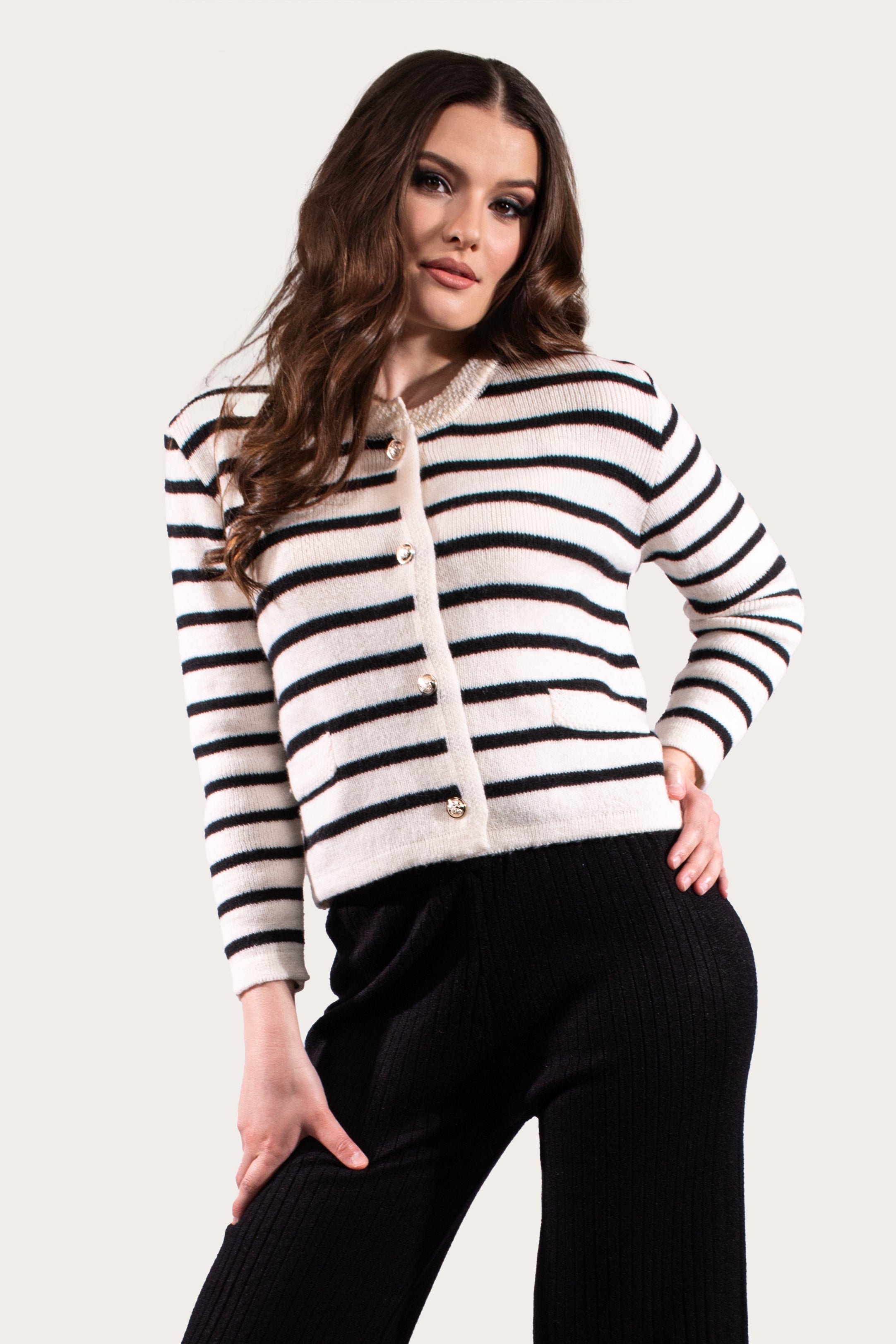 Wool Blend Knitted Striped Cardigan