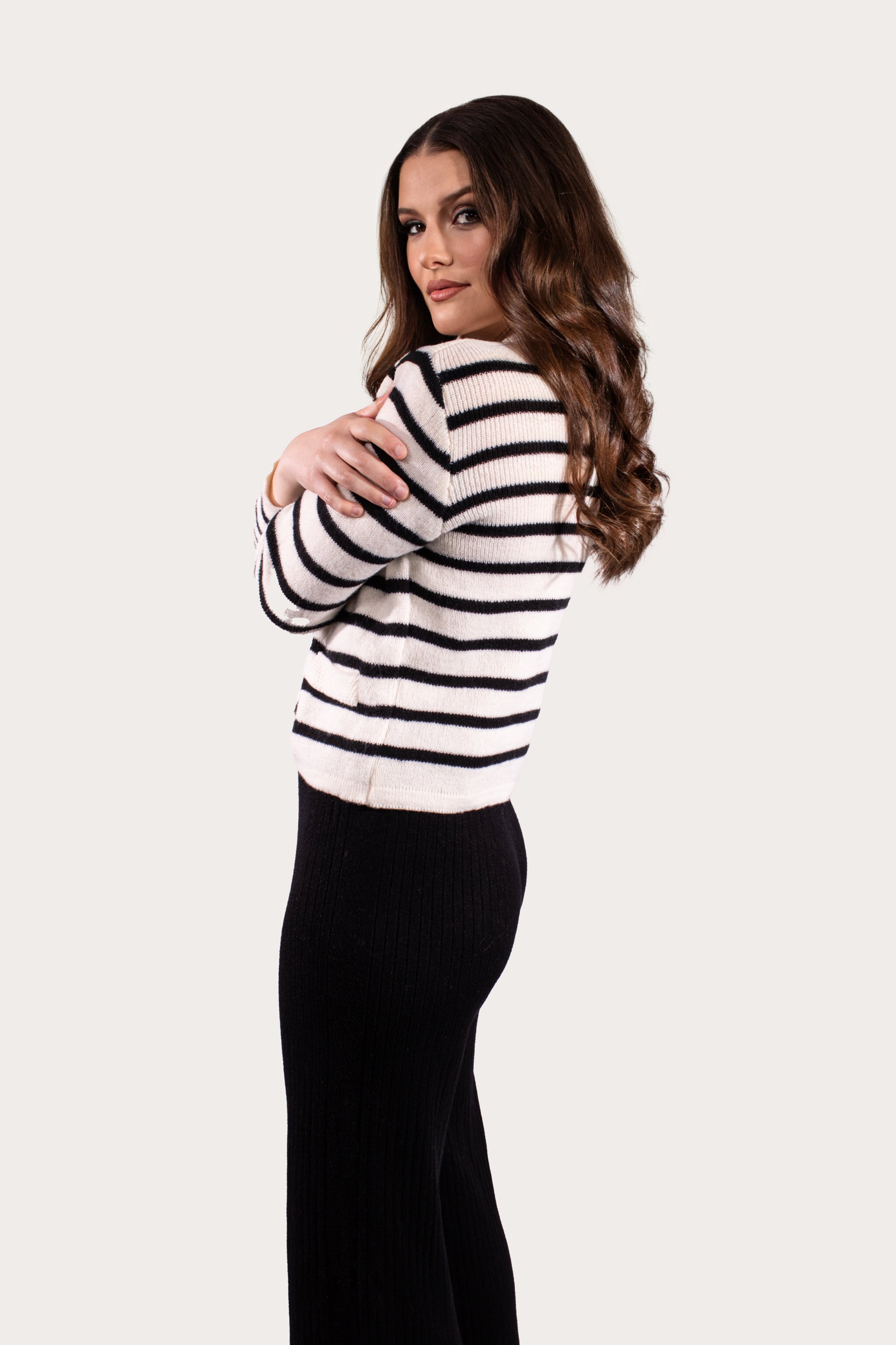 Wool Blend Knitted Striped Cardigan