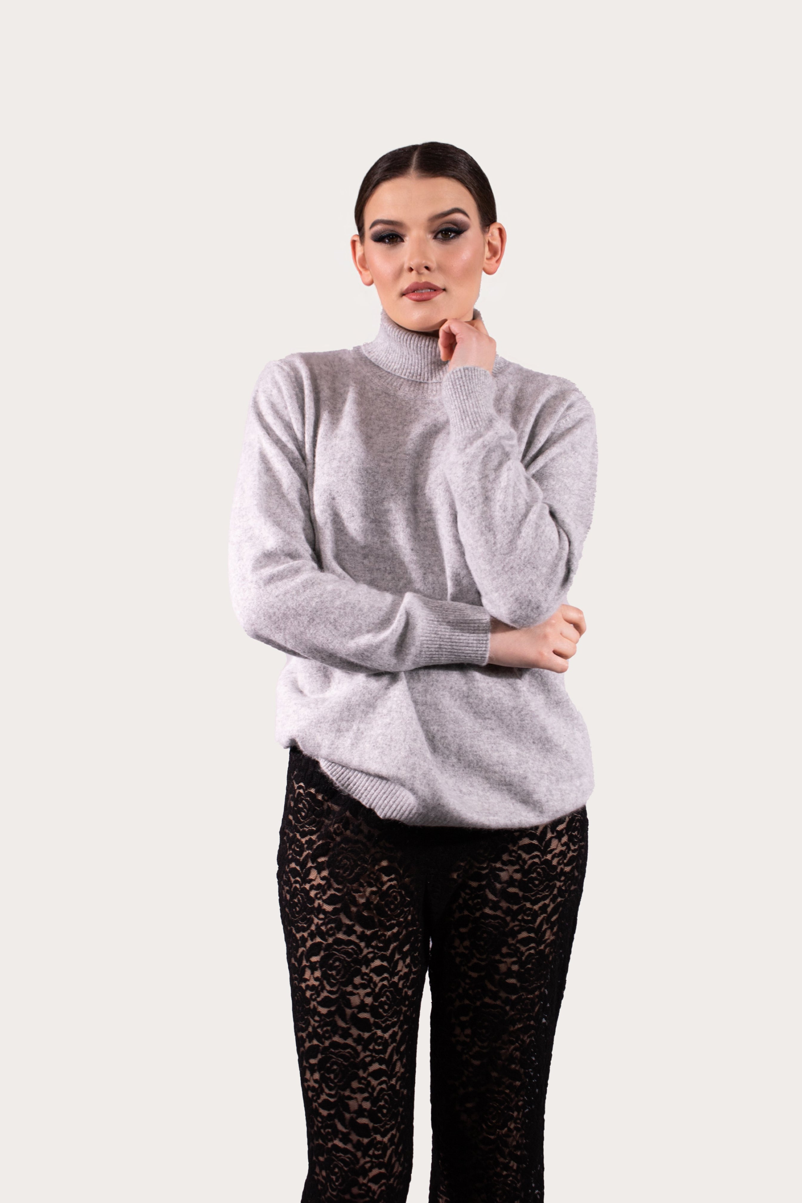 MINK CASHMERE TURTLENECK SWEATER GREY