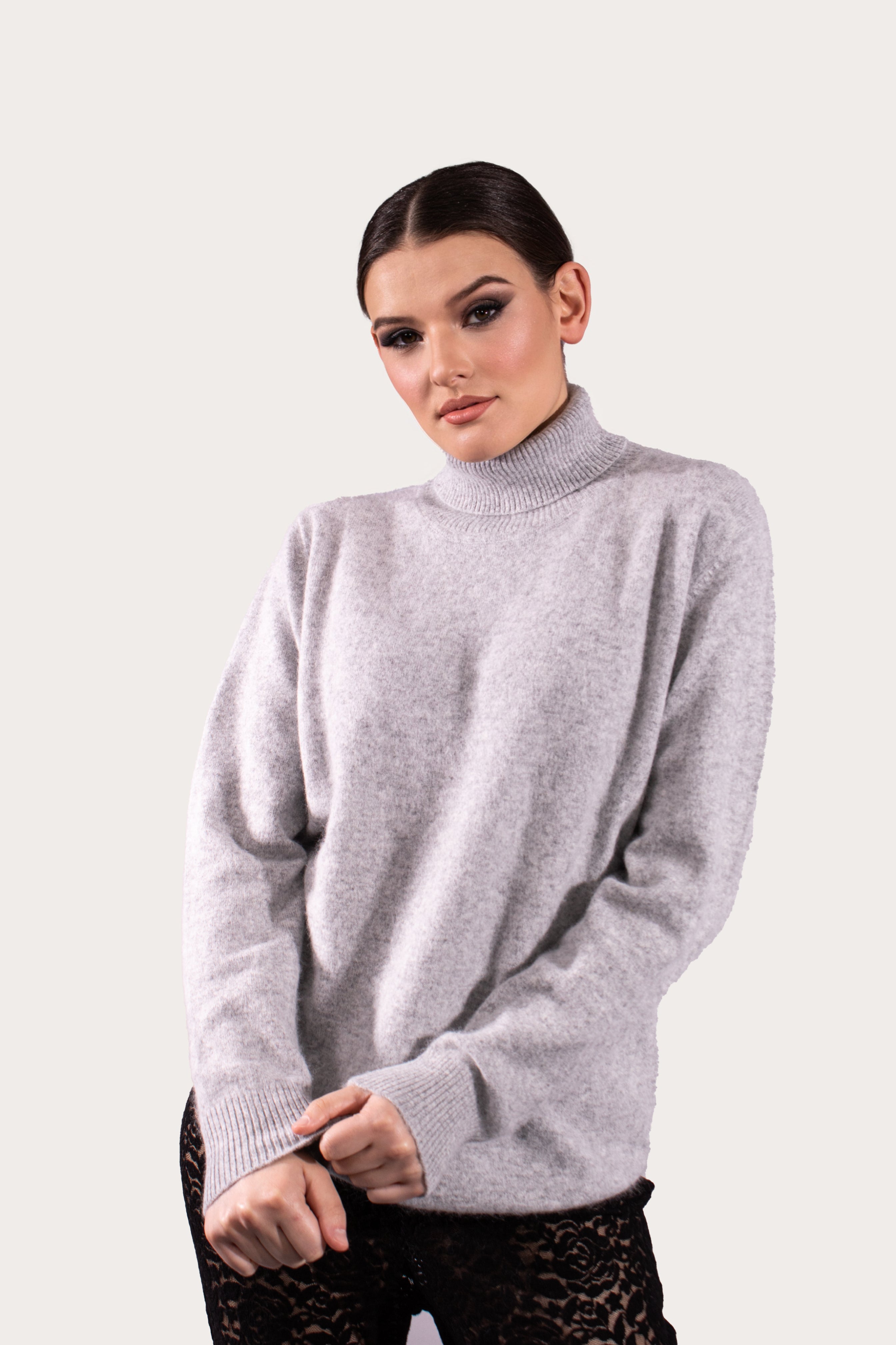 MINK CASHMERE TURTLENECK SWEATER GREY