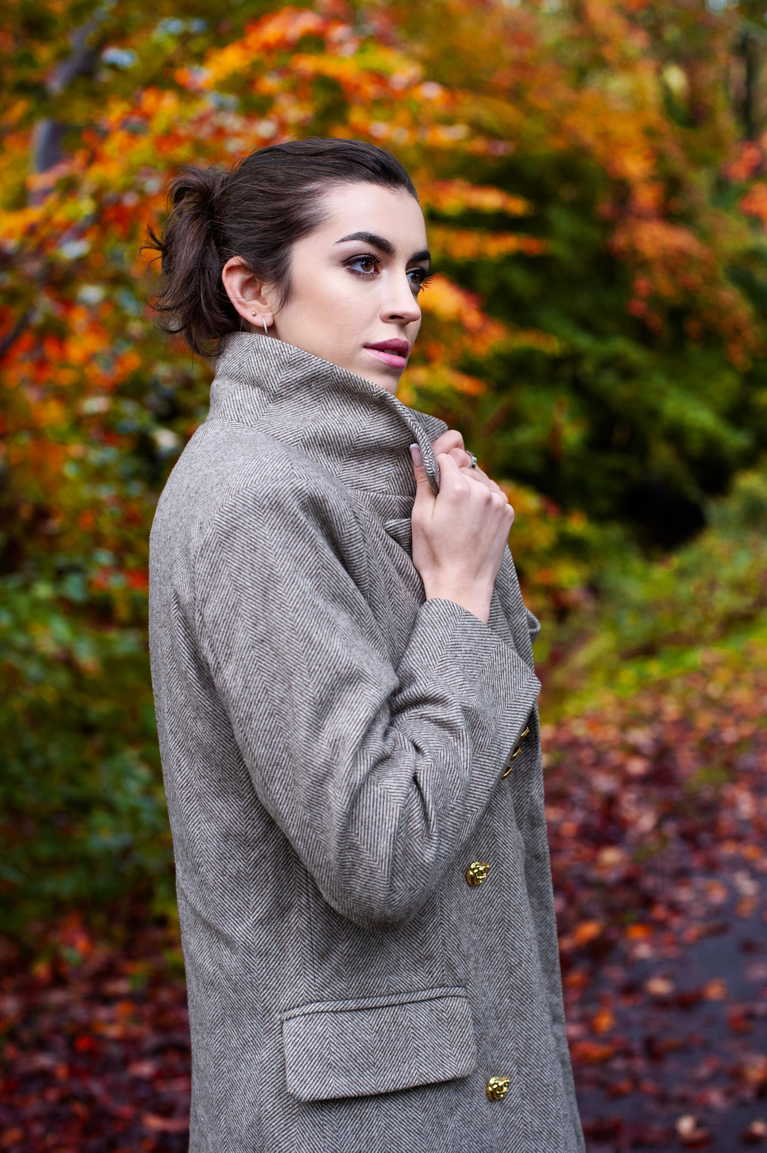 HERRINGBONE DOUBLE BREASTED CASHMERE-WOOL BLEND COAT