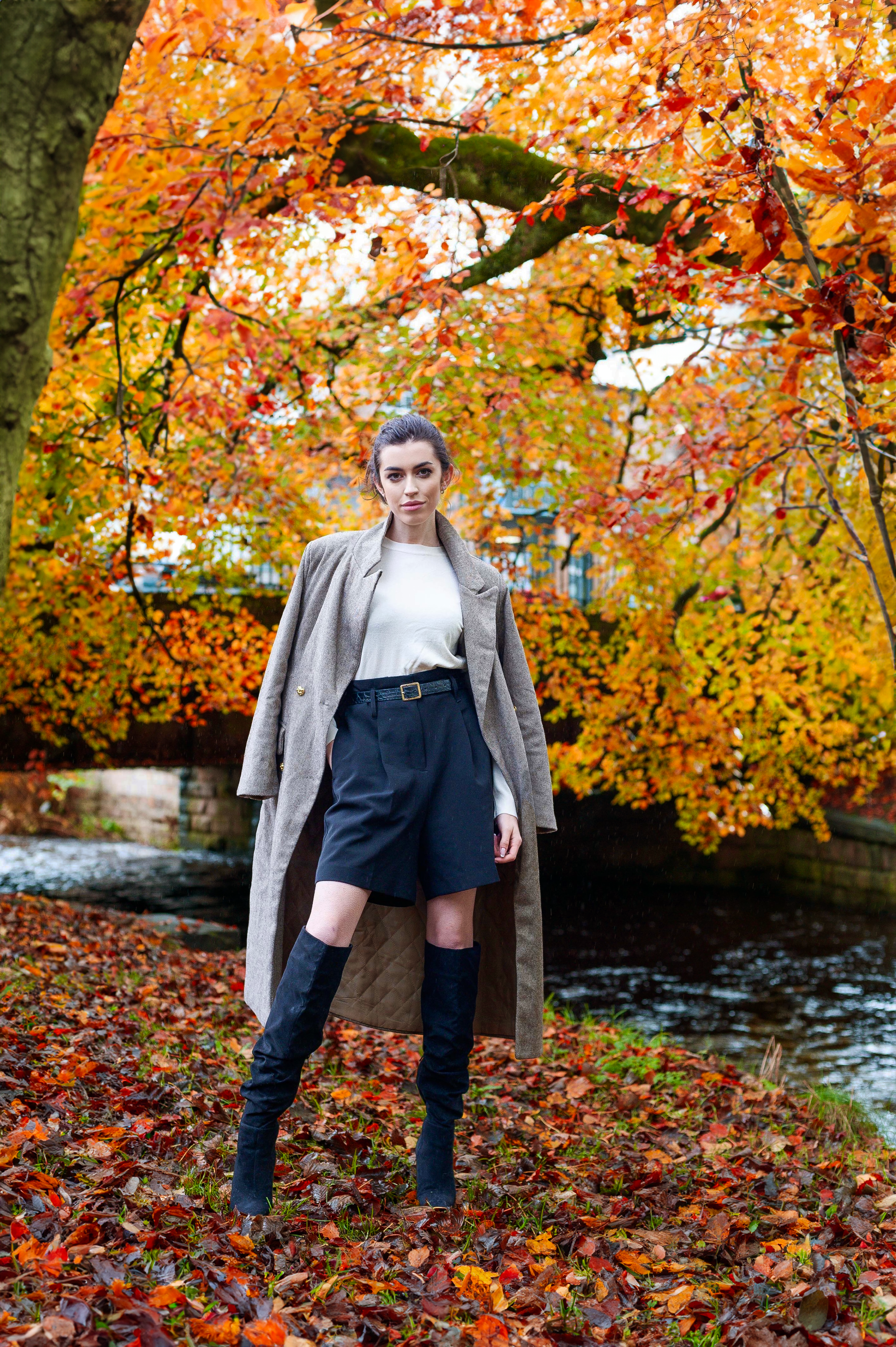 HERRINGBONE DOUBLE BREASTED CASHMERE-WOOL BLEND COAT